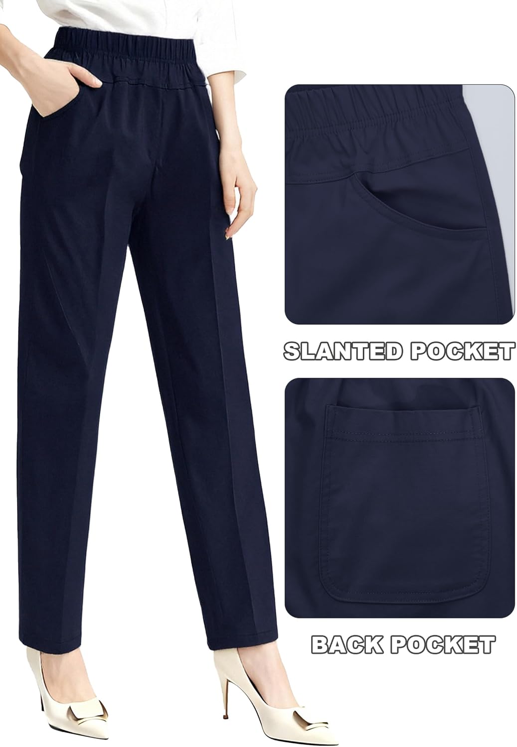 Soojun Womens Summer Elastic Waist Comfy Stretch Pull On Pants - Image 8