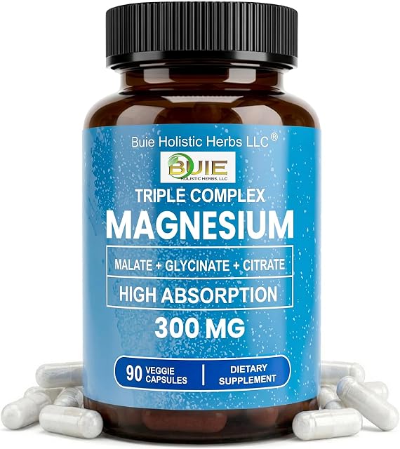 Triple Complex Magnesium 300mg | High Absorption Magnesium Glycinate, Citrate & Malate Supplement | Supports Muscle Function, Metabolism & Heart Health | Vegan, Non-GMO | 90 Capsules (Pack of 1)