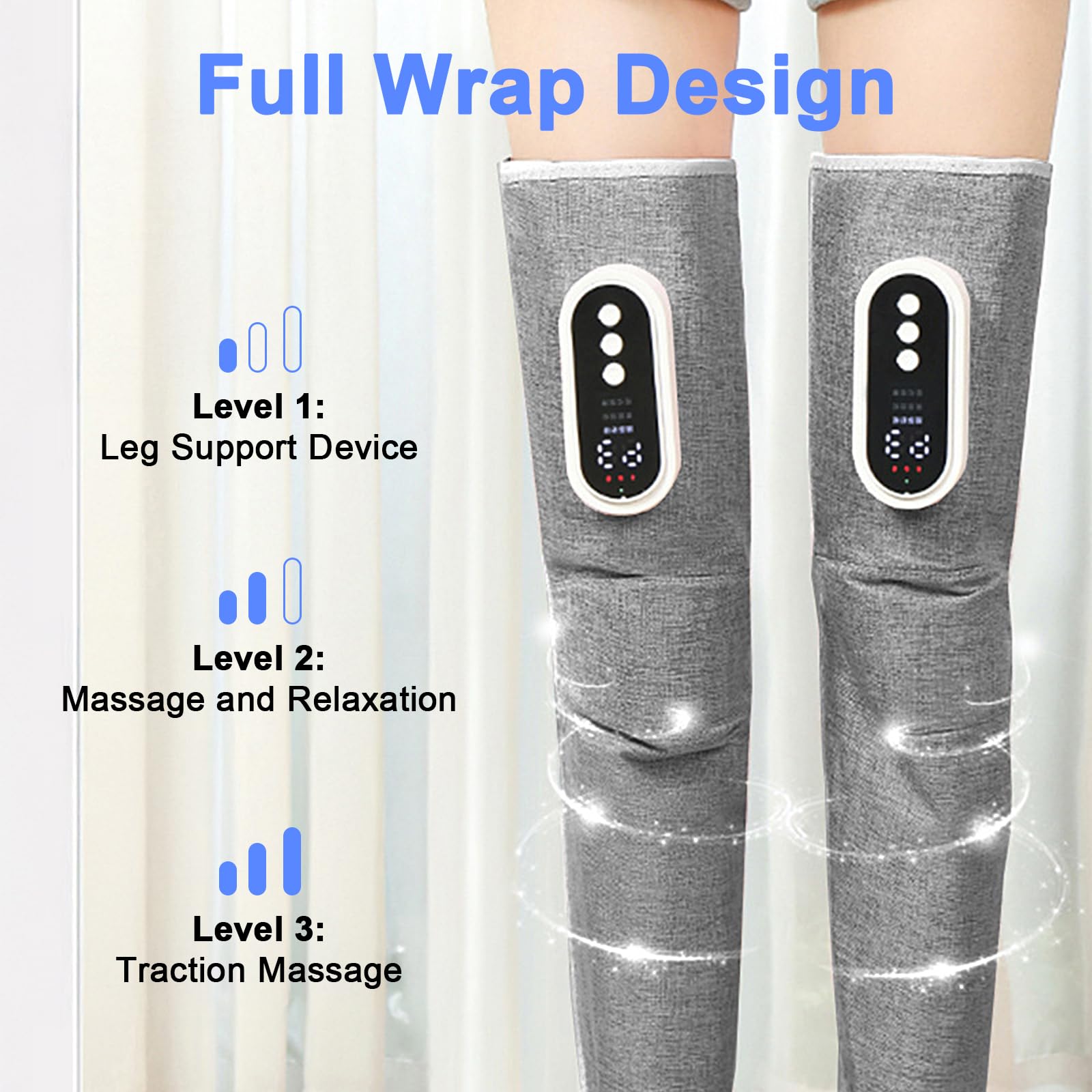 Masajeador de Piernas Inalámbrico, Masajeador de Presoterapia con 3 Modos, Intensidad y Calefacción de Rodilla, Masajeadors Eléctrico con Bolsa de Aire de Piernas para el dolor y la circulación