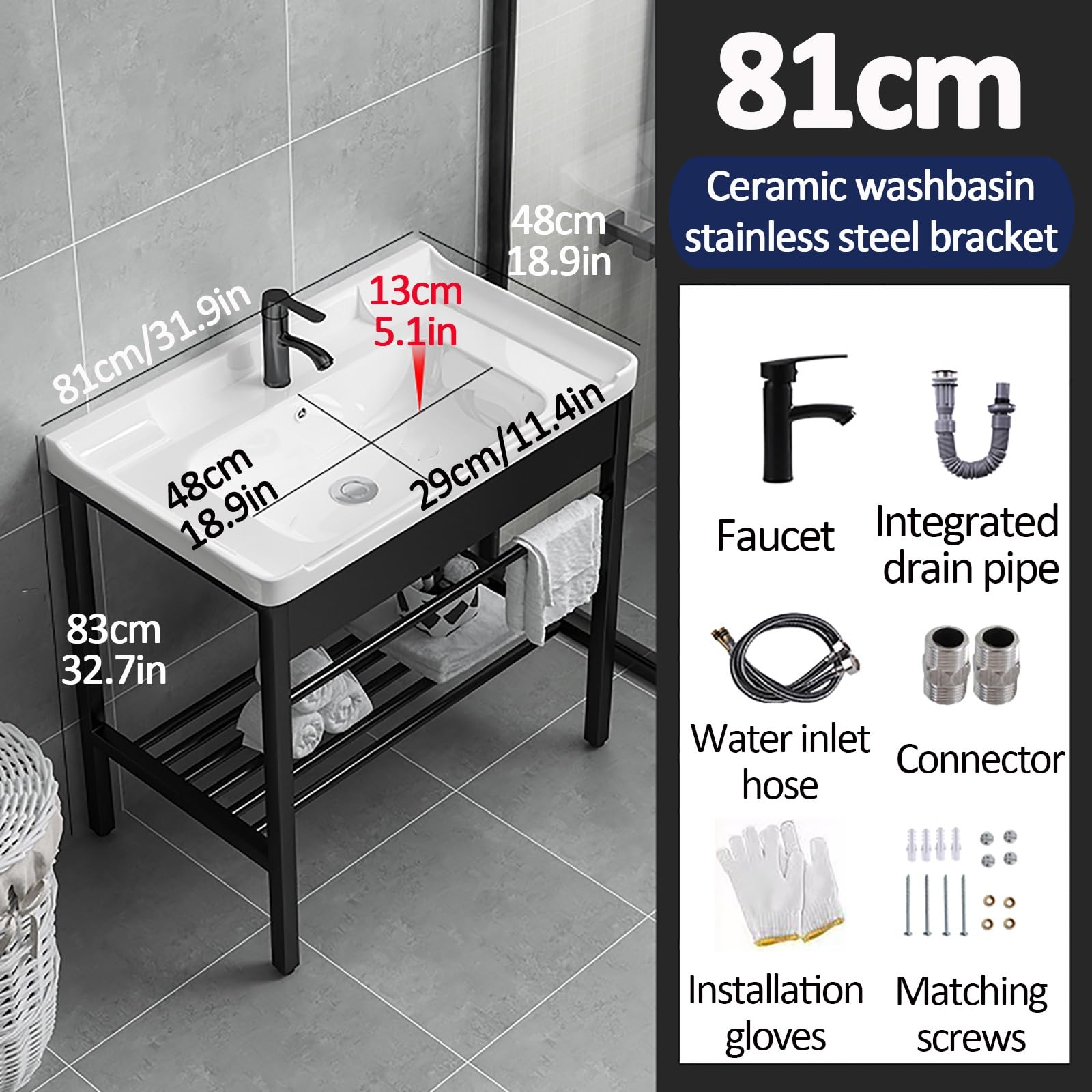 Lavello Esterno,Lavatoio Ceramica,Lavandino Da Bagno,Lavabo Lavanderia Con Acciaio Inox Staffa,Lavello Portatile In Acciaio Inossidabile Commerciale,Lavandini Con Rubinetto,Lavabi Autoportante ( Size