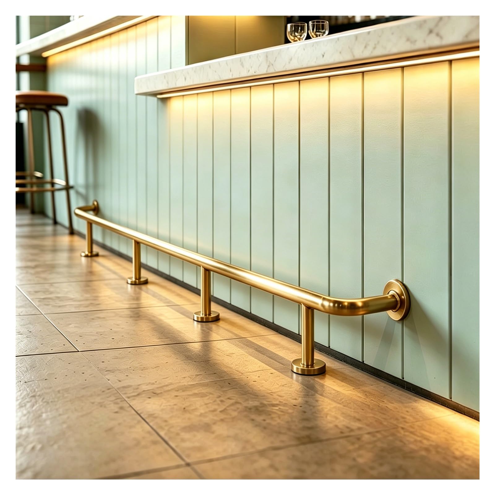 ZJKXJH Kitchen Island Foot Support Bar, Stainless Steel Bar Foot Rail Kit for Office/Bar/Garage, Tubular Island Foot Rest Rod with Support Brackets(Gold,4.6'(140.2cm))