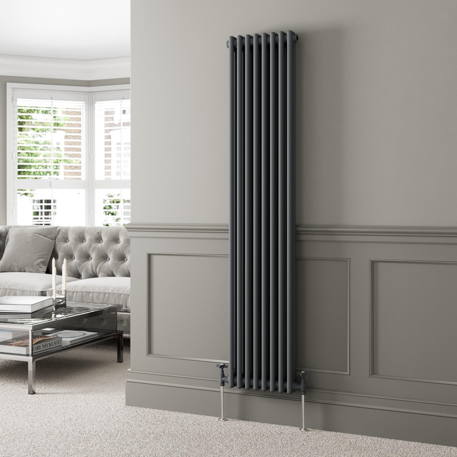 Traditional Colosseum Vertical Double Bar Column Radiator 1800x380mm Anthracite