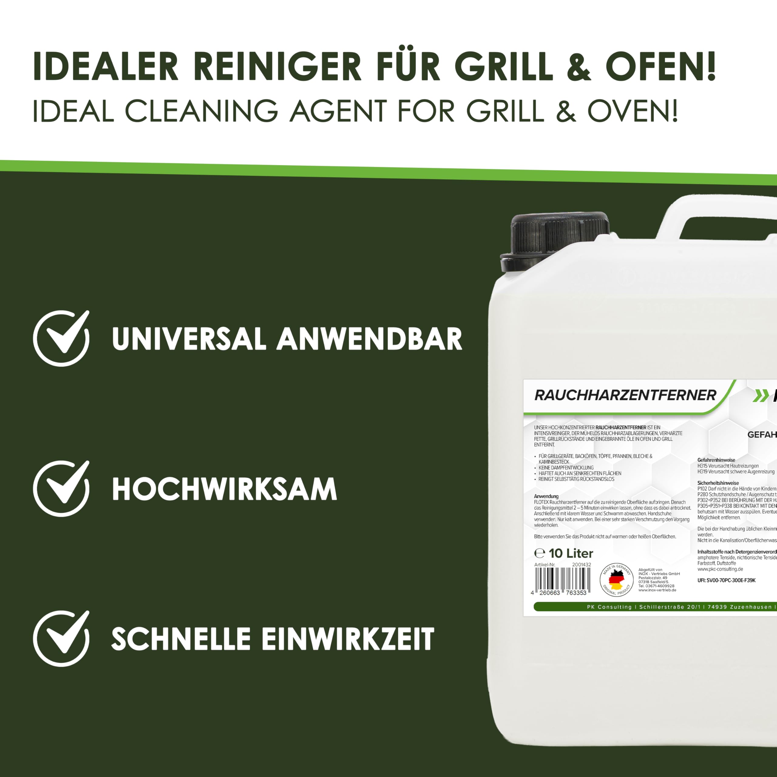 10L Rauchharzentferner I Backofenreiniger extra stark I Grillreiniger Gasgrill I Extrem kraftvoller Grillrost Reiniger I Rauchharzentferner Konzentrat dank effektiver Formel