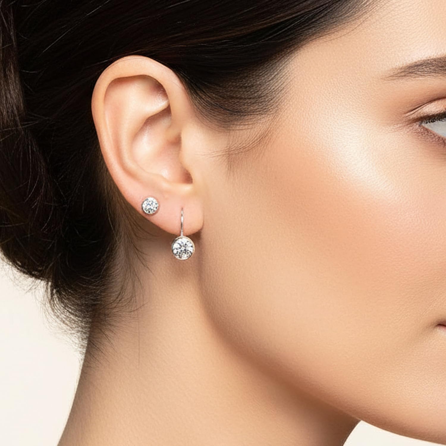 Everyday Elegance 14K Solid Gold Earrings | Round Cut Bezel Set Cubic Zirconia | Leverback Drop Dangle Setting | 2.0 CTW | With Gift Box