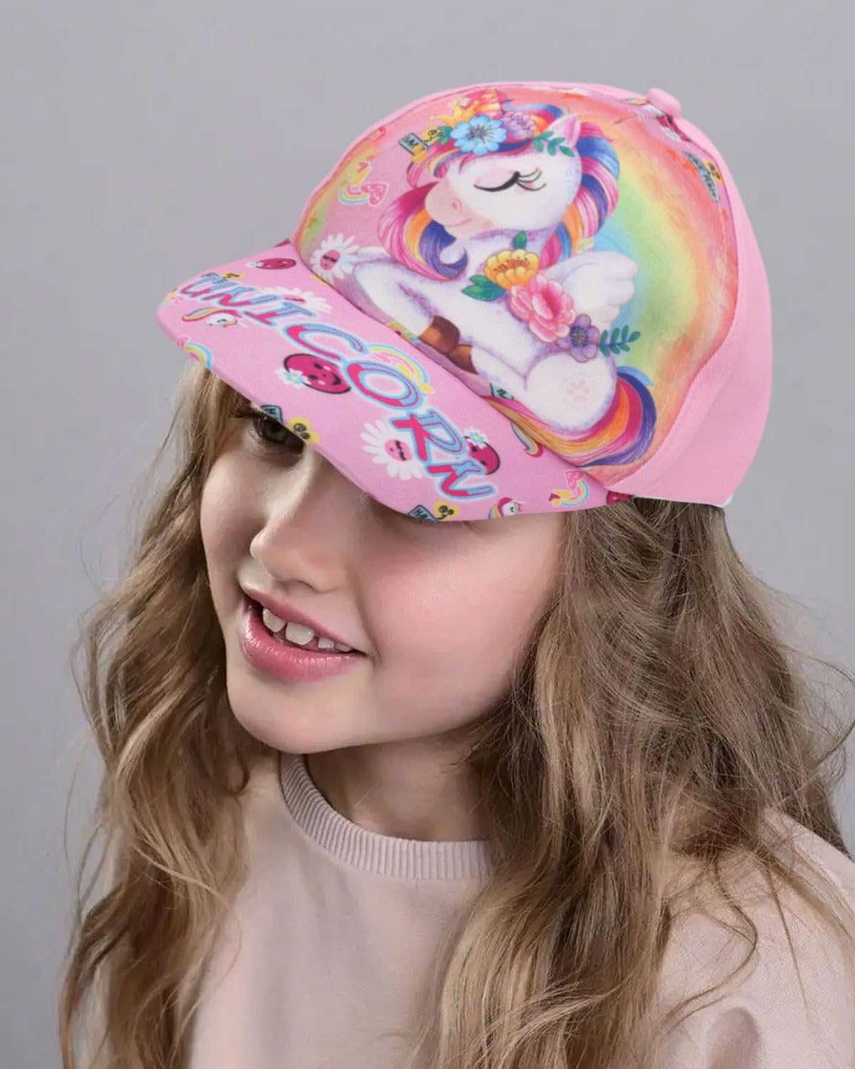 1 PCS Gorra de Béisbol para Niñas Gorra de Camionero para Niños Gorras Ajustables con Visera de Gorras Informales Transpirables, Unicornio en reposo