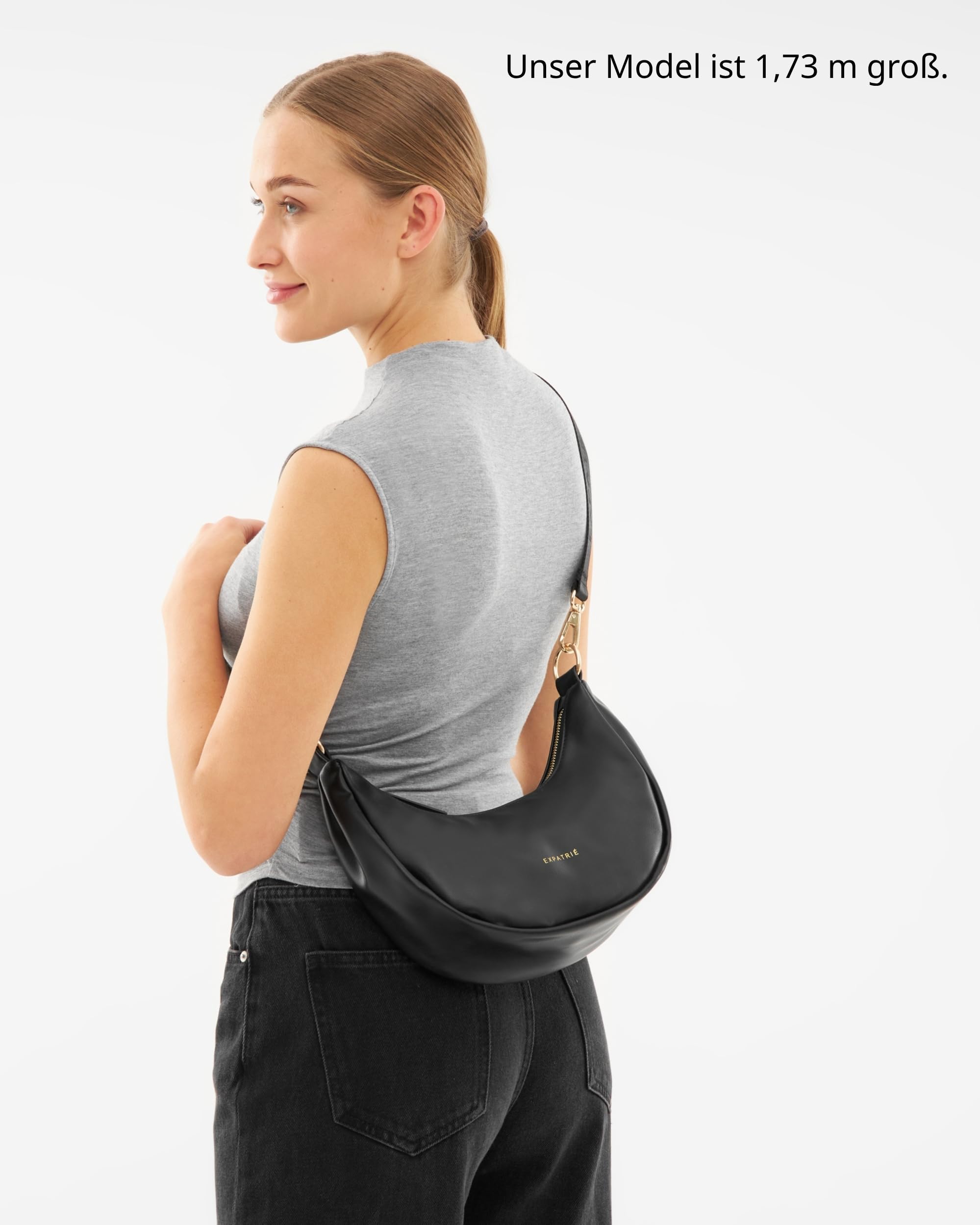 Expatrié Umhängetasche Damen - Lea Small - Half Moon Bag Schultertasche - Crossbody Bag im Halbmond Design - Halbrunde Handtasche aus Veganem Leder - Wasserabweisend