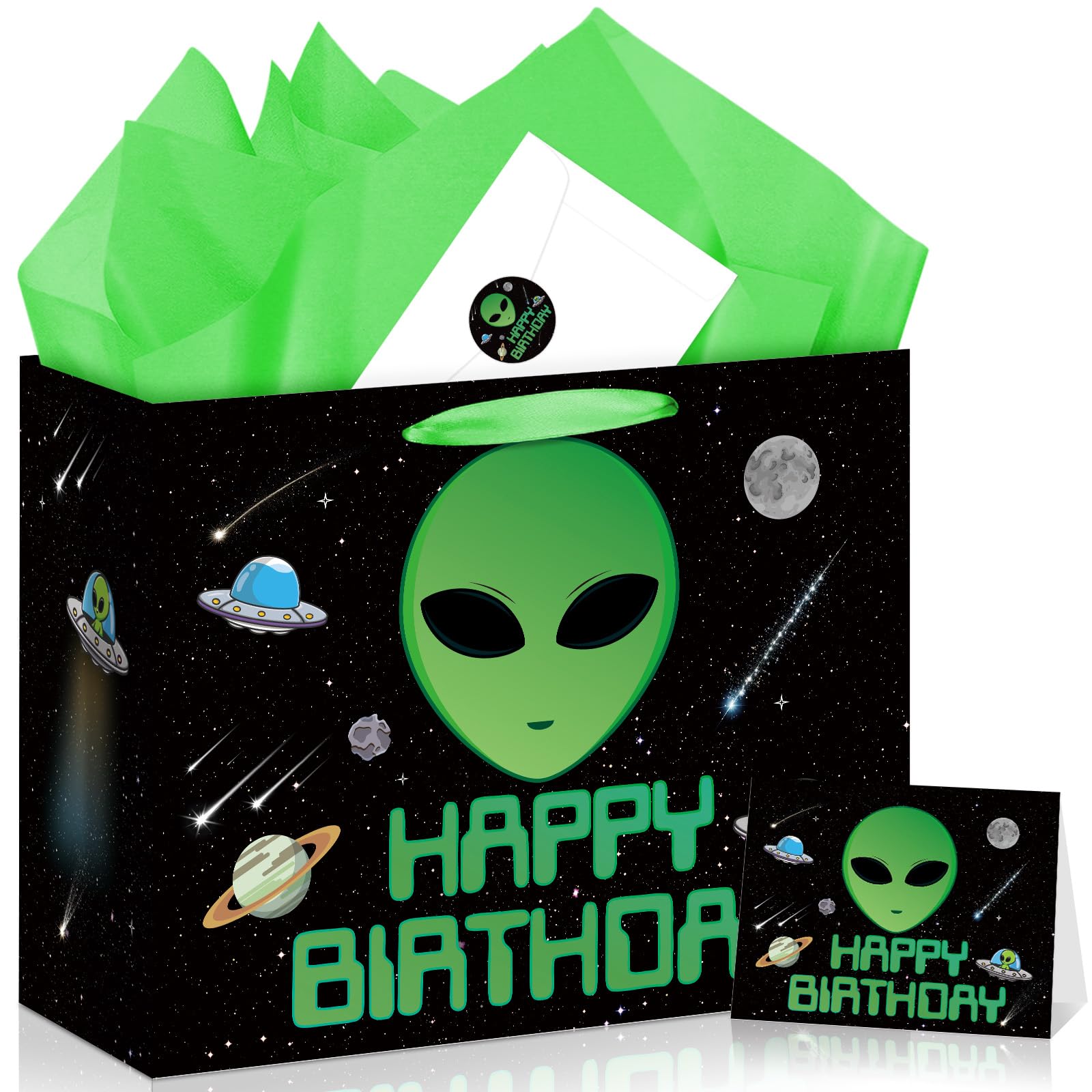Allparty Alien Birthday Gift Bag Outer Space Gift Bag with Wrapping Paper Card Sticker Envelope UFO Theme Party Favors Decorations Gifts Presents for Alien Lovers Baby Shower Birthday