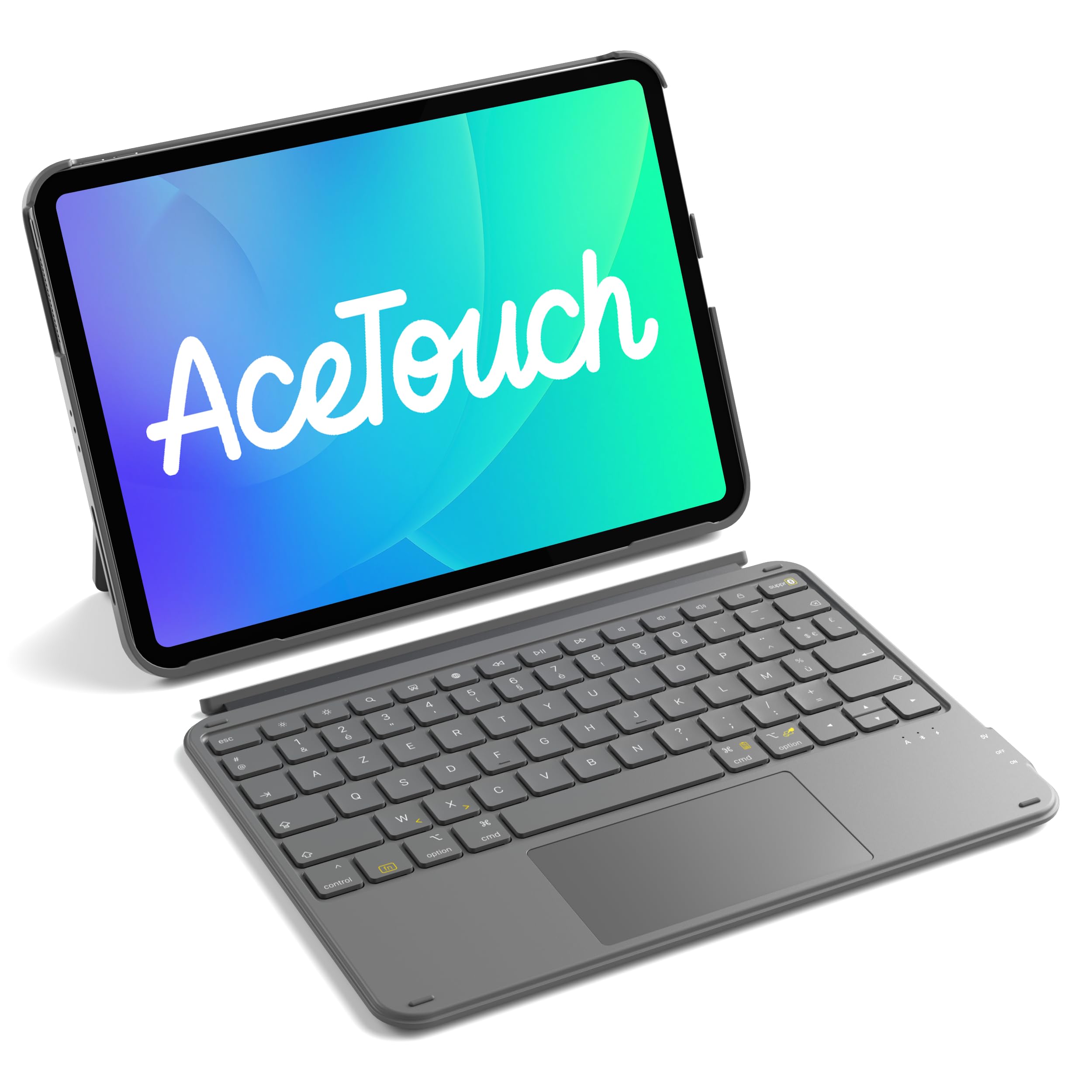 Inateck Coque Clavier pour iPad 11e/​10e Gén, pour iPad 10e (10,​9")/ 11e (2025 A16), Air 11" M4/​M3/​M2, Air 6/​5/​4e, Pro 11 4e-​1re, Clavier Ultraléger Détachable avec Pavé Tactile, Gris AceTouch