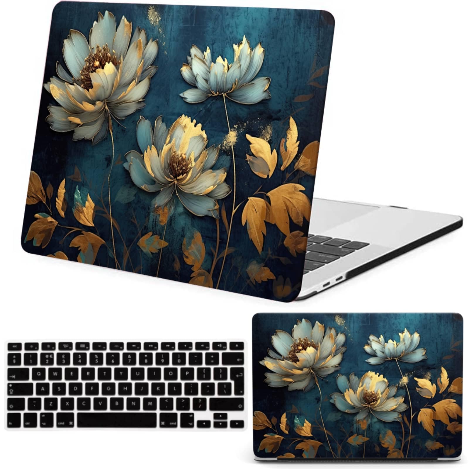 Carcasa MacBook Pro 13 Floral con Protector Teclado para Modelos M2 M1 A2338 A2289 8