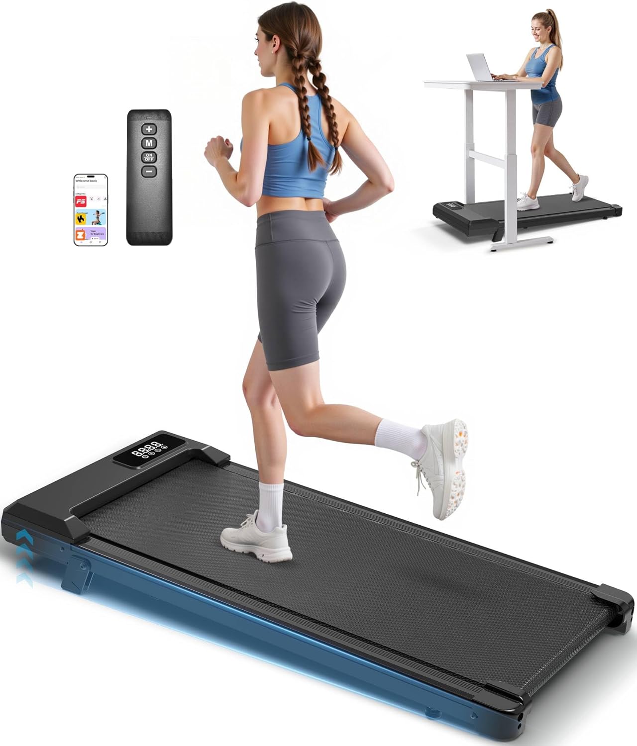 CIIHI Walking Pad with Incline Home - Small Walking Pad Treadmill Under Desk for Apartment Office - 300 lbs Capacity - 8% Manual Incline - APP & Remote Control - Mini Portable Treadmill