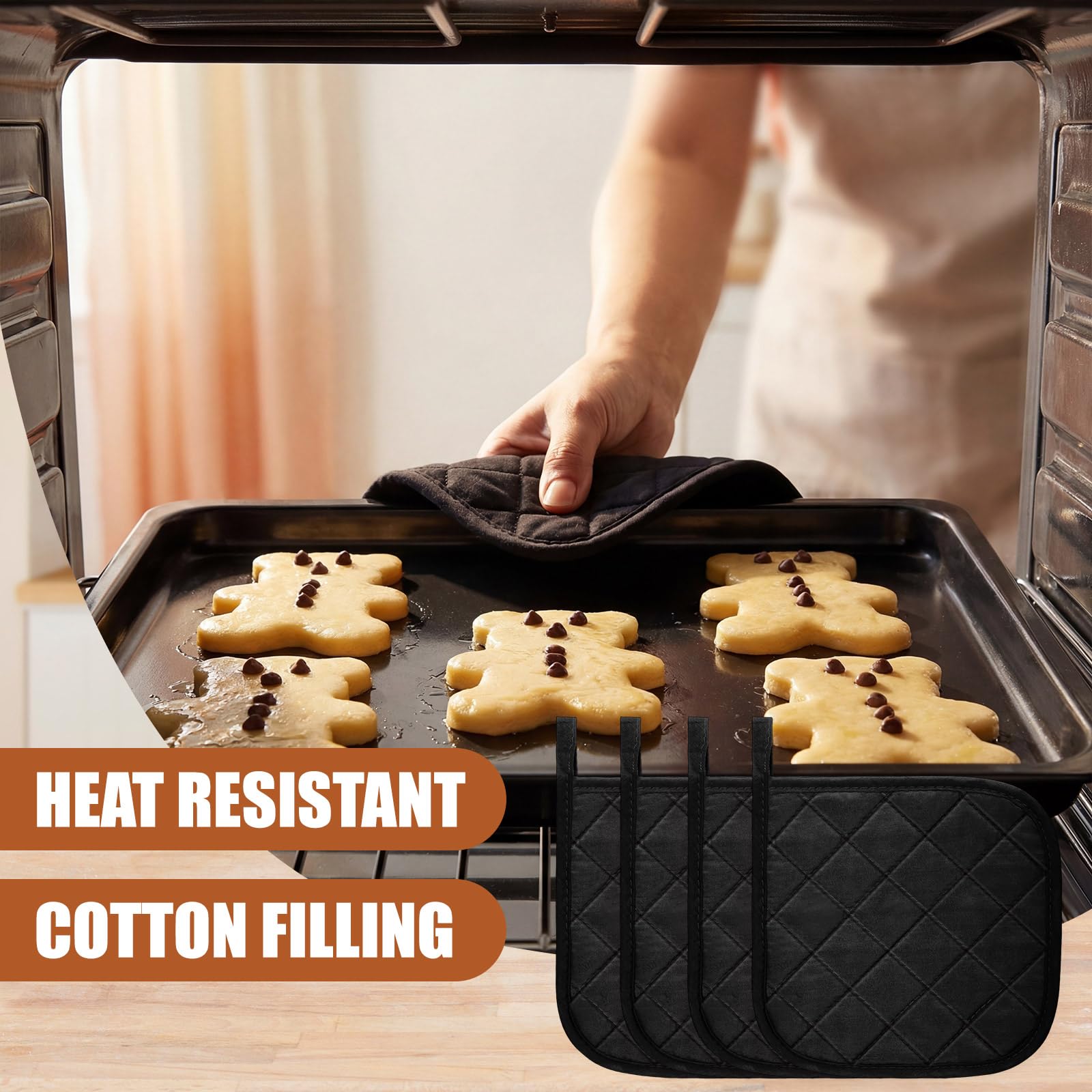Uiifan Topflappen aus Baumwolle für die Küche, waschbar, hitzebeständig, für den Ofen zum Kochen und Backen, 20 x 20 x 0,5 cm, Schwarz, 30 Stück