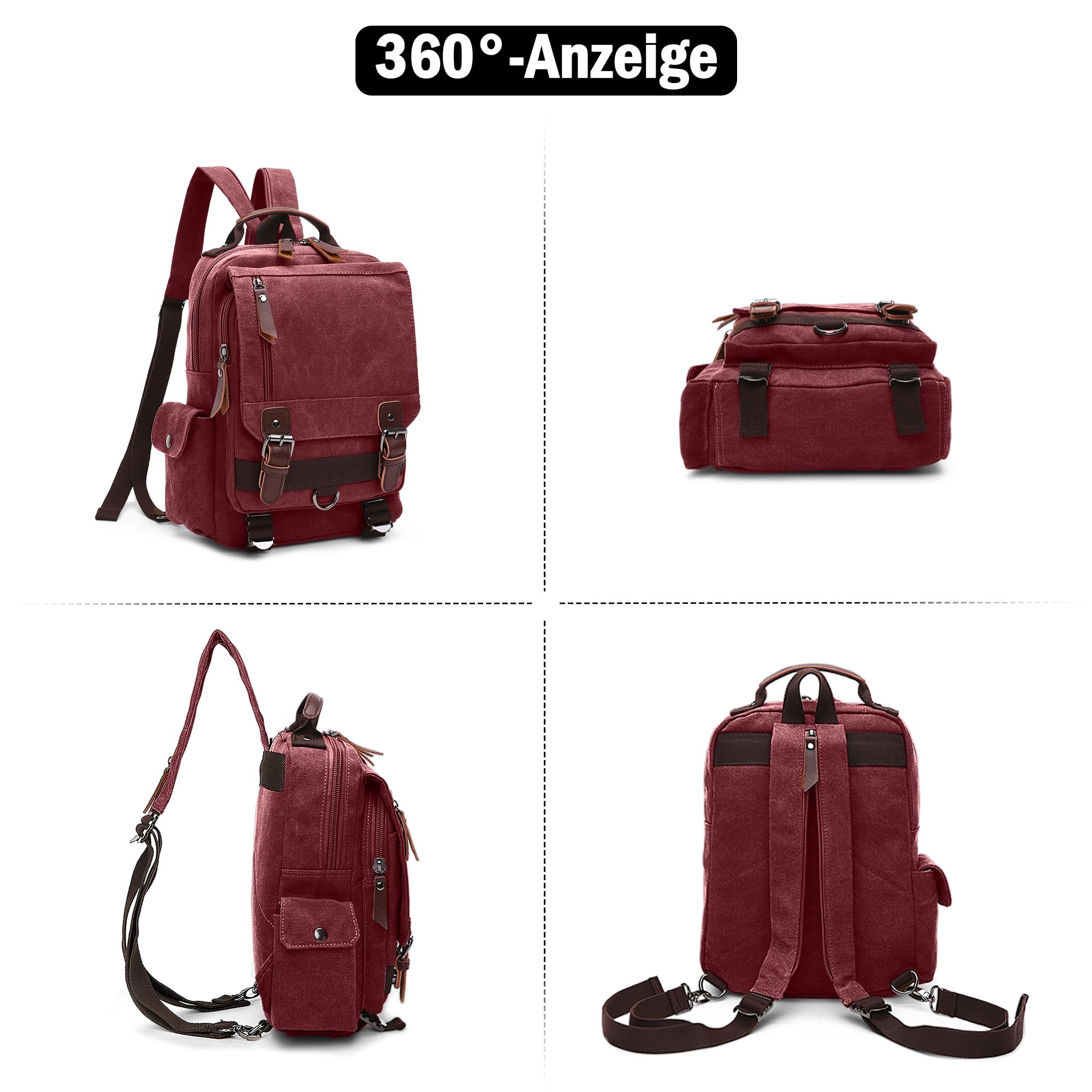 Herren Rucksack Klein Tagesrucksäcke Mode Brusttasche Sling Bag Leinwand Schultertaschen Kuriertasche Männer Sporttasche Casual Reise Schule Schultertasche Rucksack Rot