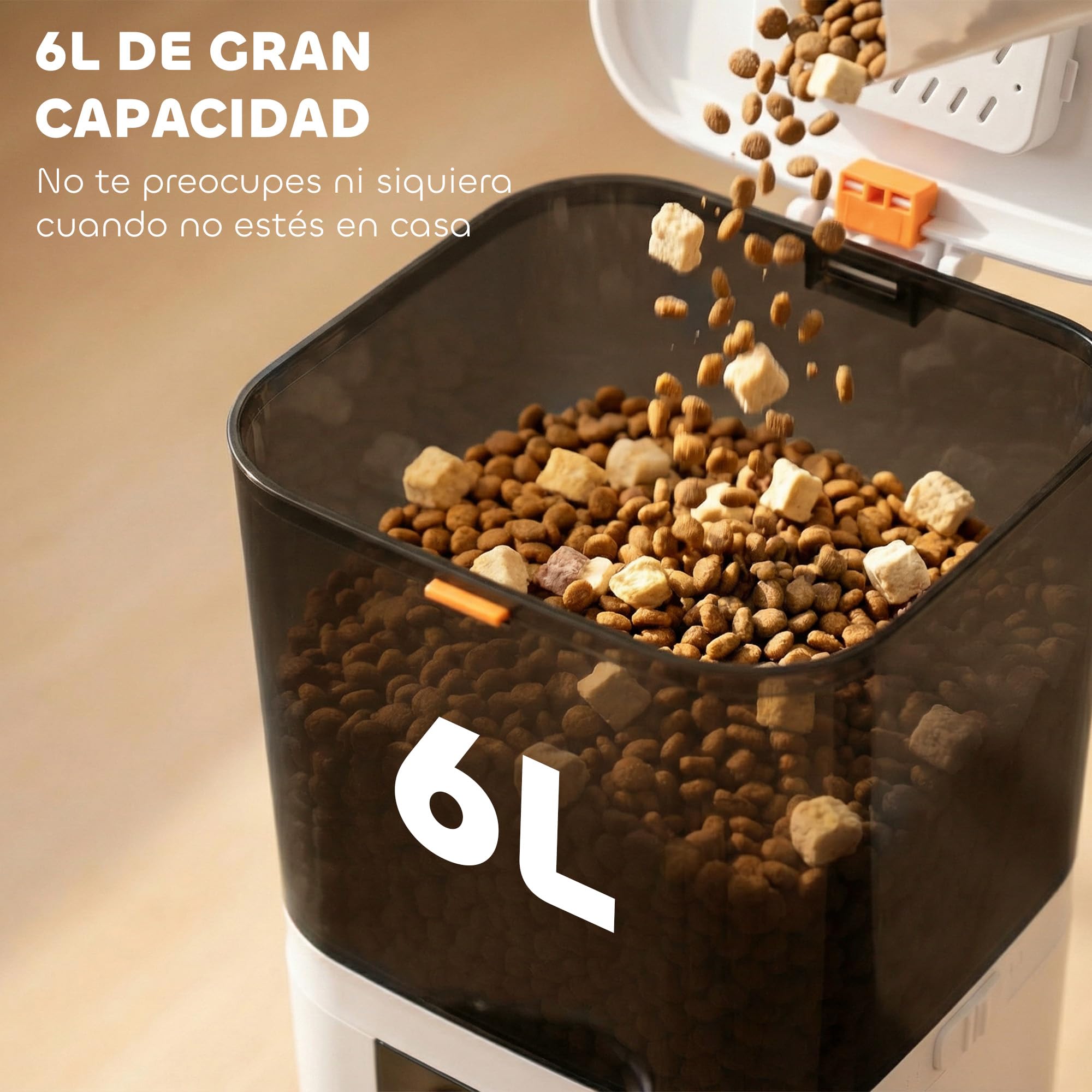 PawHut Comedero Automático 6L WiFi 2.4G Control App para Gatos y Perros | Dispensador de Comida, 2 Cuencos, 1-10 Comidas al Día, Grabadora Voz 10s, 2 Fuentes de Alimentación, Fácil de Limpiar