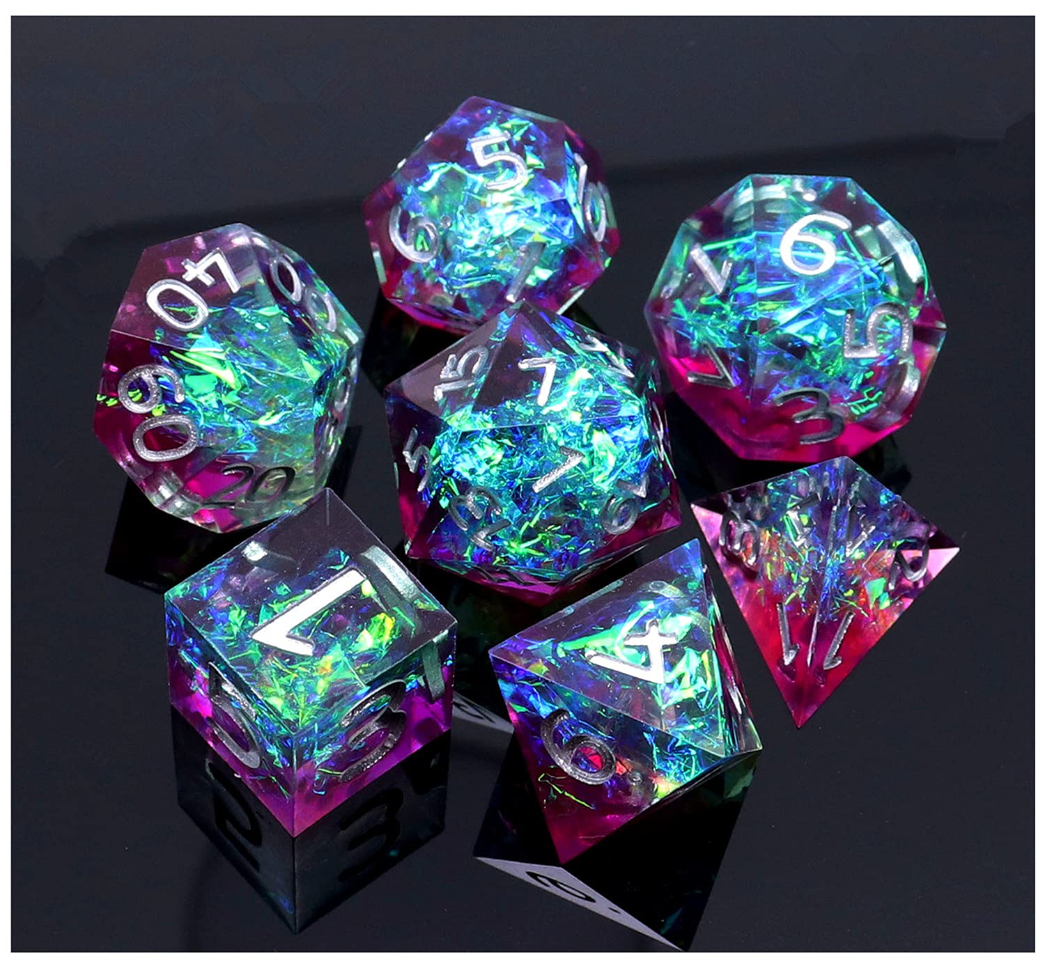 Jeu de dés DND en résine, dés polyédriques violets et bleu lac galaxie pour jeux de table Donjon et Dragons D&D RPG, fabriqués à la main avec coffret cadeau