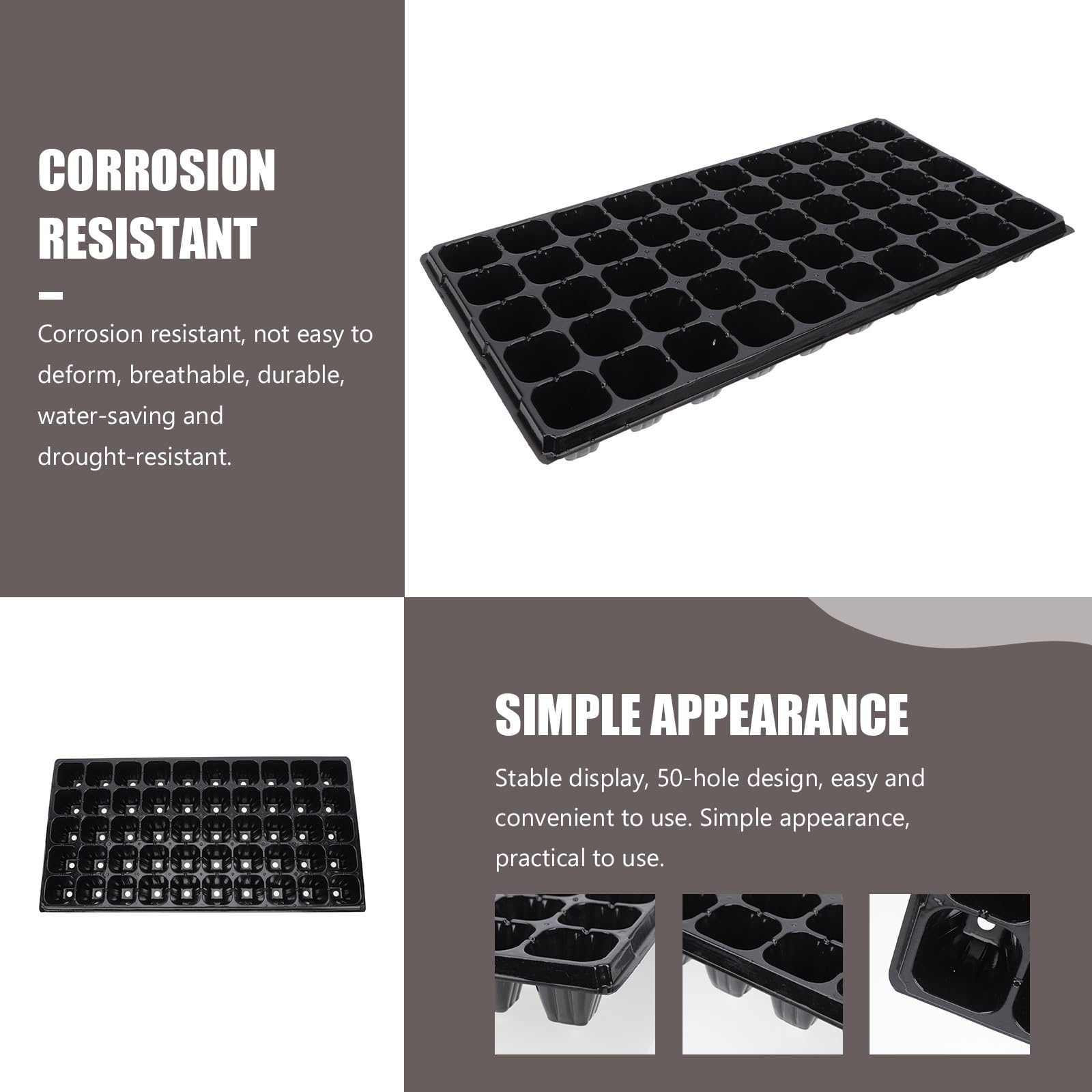 Hemobllo Bandeja de Semillero de 50 Orificios PP Negro 10 Piezas | Jardinería, Diseño Transpirable y Estable, Formato Práctico para Cultivo de Plantas
