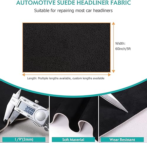 Miniatura 8 de Tela de gamuza gris para auto con material de respaldo de espuma de 19 de pulgada de 0.118 in de repuesto y reparación para automóvil