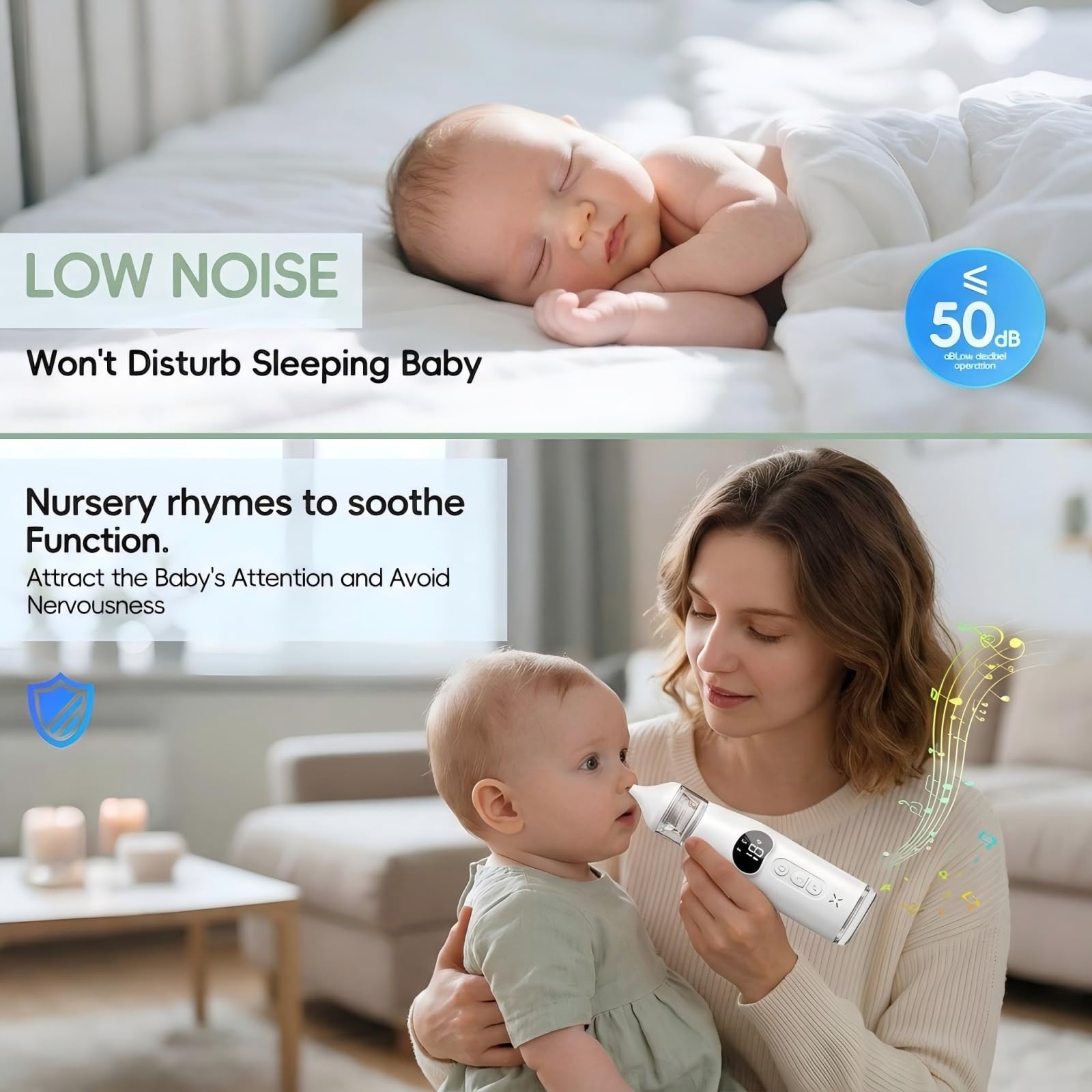Mouche Bébé Électrique, Aspirateur Nasal Bébé 60Kpa avec Écran LCD, 9 Niveaux d'Aspiration, Mouche-Bébé Rechargeable USB-C, Silencieux (<60dB), Anti-reflux– Pour Nouveau-nés Bébés Enfants