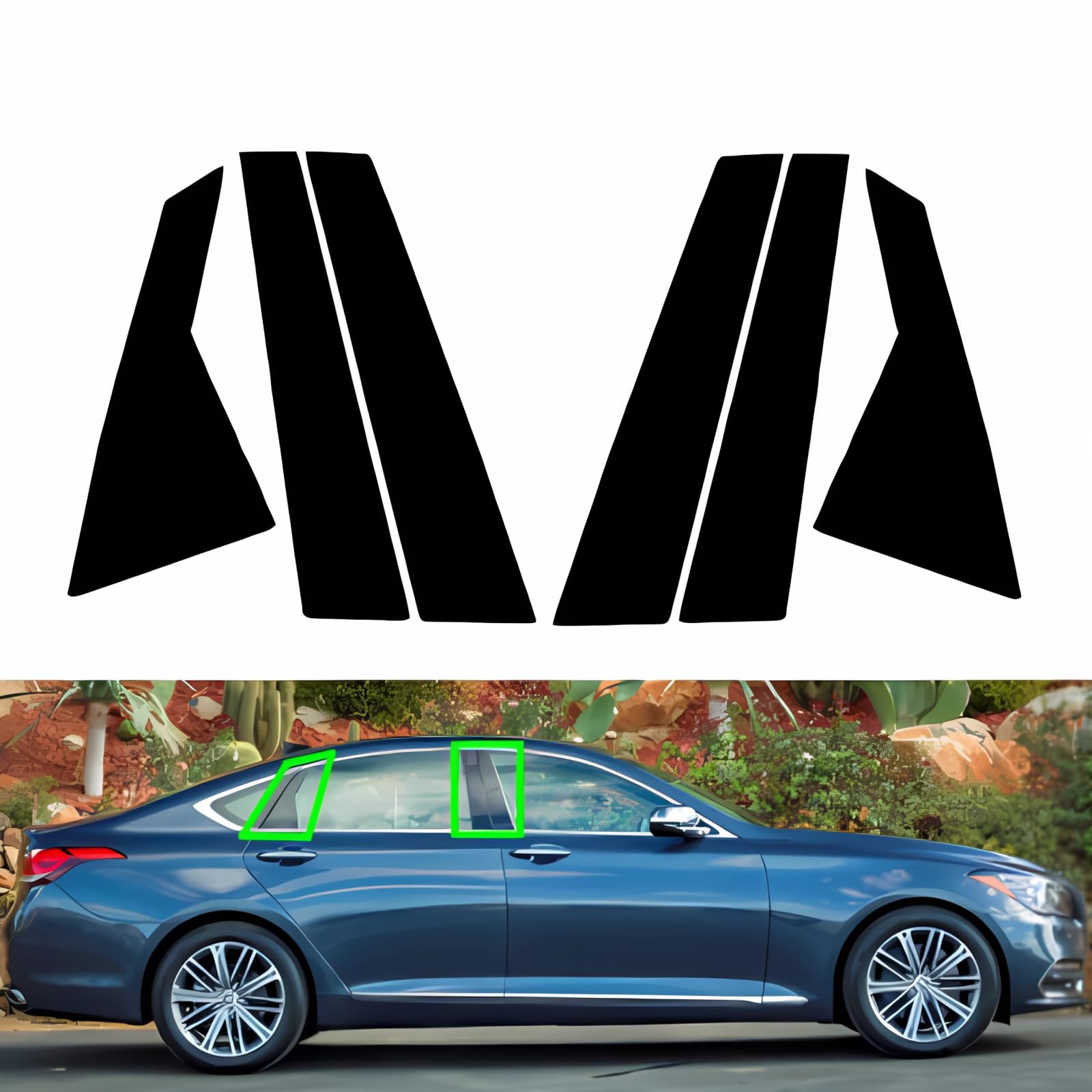 6Pcs Gloss Black Pillar Posts Window Trim Cover for Hyundai Genesis G80 Sedan 2015 2016 2017 2018 2019 2020 2021 2022