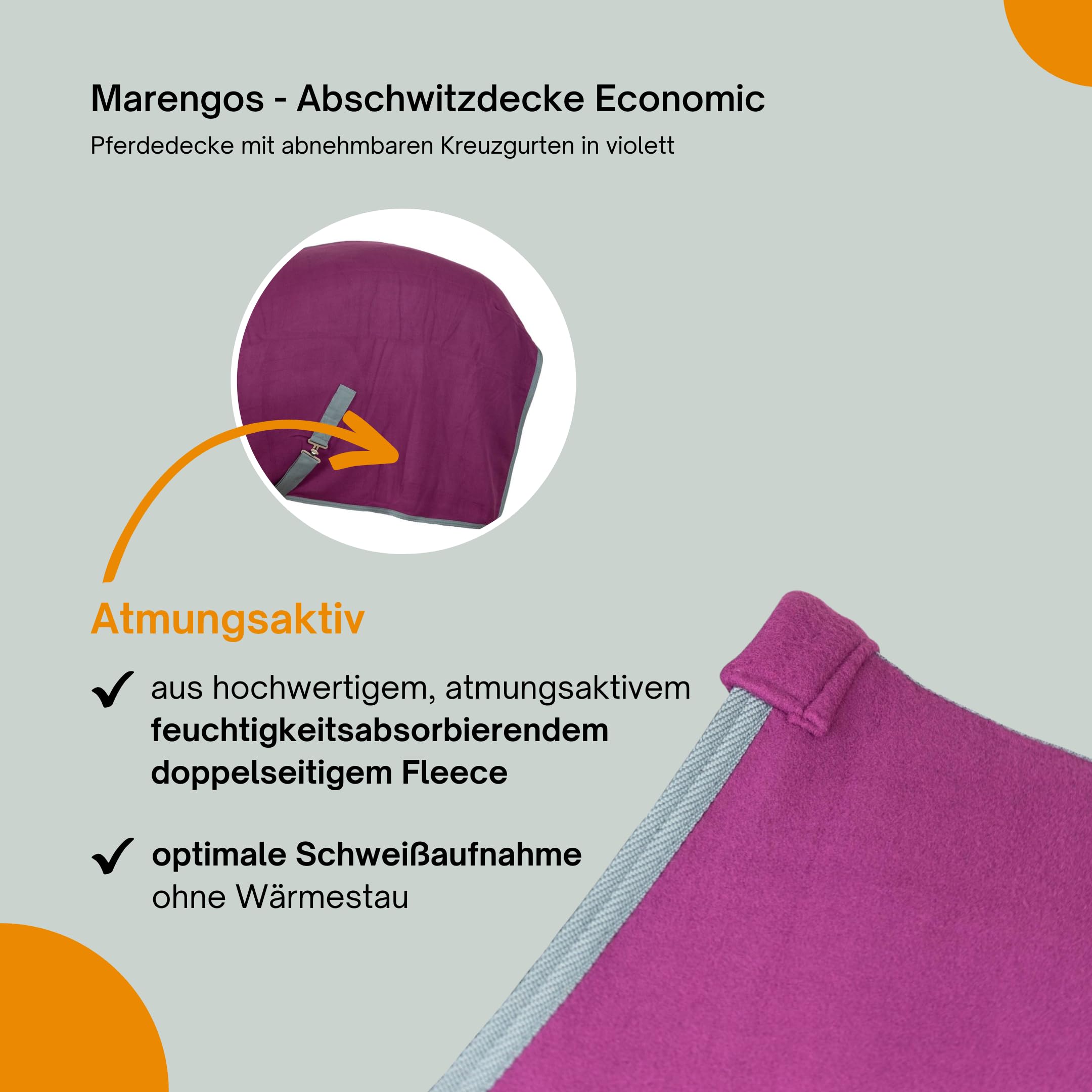 Marengos - Abschwitzdecke Economic mit Kreuzgurten (abnehmbar) | Pferdedecke mit Frontschnalle, Schweifkordel & Widerristpolster | atmungsaktive Fleecedecke | Pferde Zubehör in Violett | 115cm