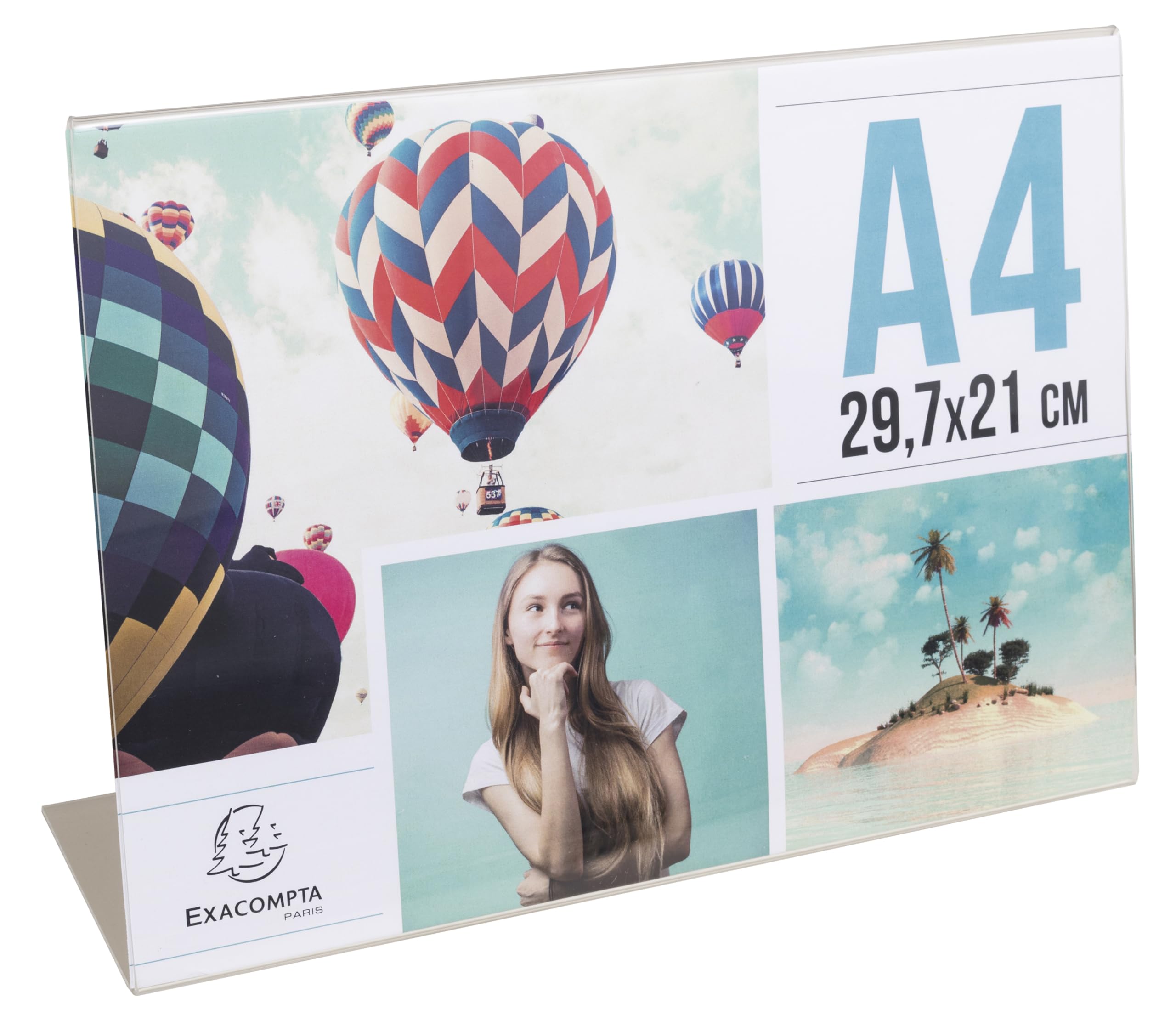 Exacompta - Rif. 84059D - 1 porta visiva inclinata orizzontale A4, dimensioni prof 30 x larghezza 9,5 x 21,5 cm, PMMA (acrilico) per foto, pubblicità, menù ristoranti, alberghi - cristallo