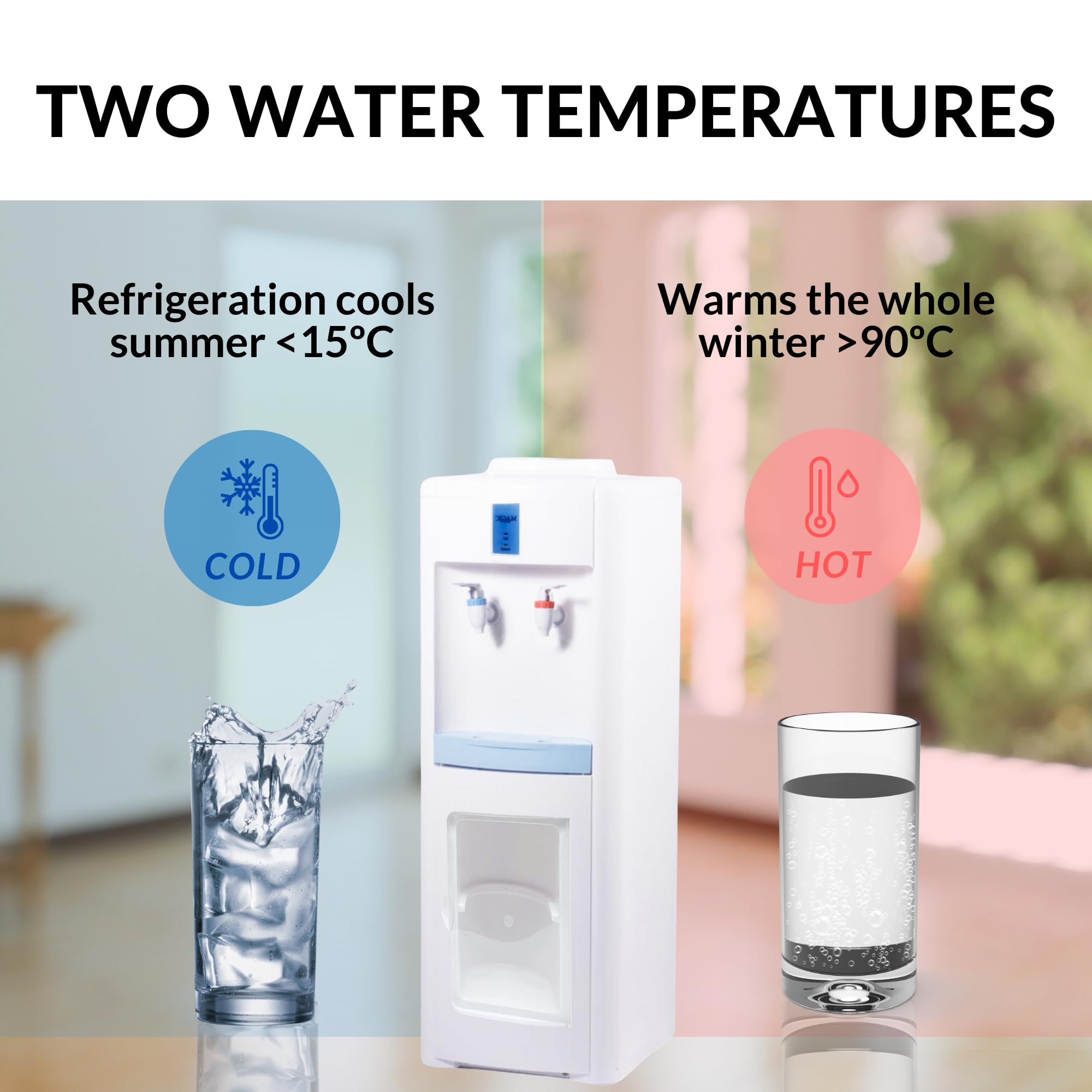 Distributeur d'eau Électrique Froide et Chaude. Fontaine à Eau Silencieuse sur Pied pour Maison, Cuisine, Bureau, Hôtel. (Bouteille d'eau Non Incluse)