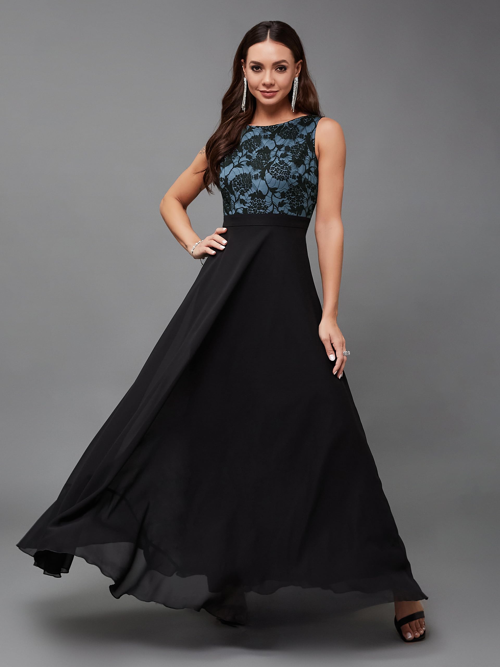 Miss Chase Women's Round Neck Sleeveless Maxi Dress (Mcss25D93-29-102-03, Blue & Black, S)