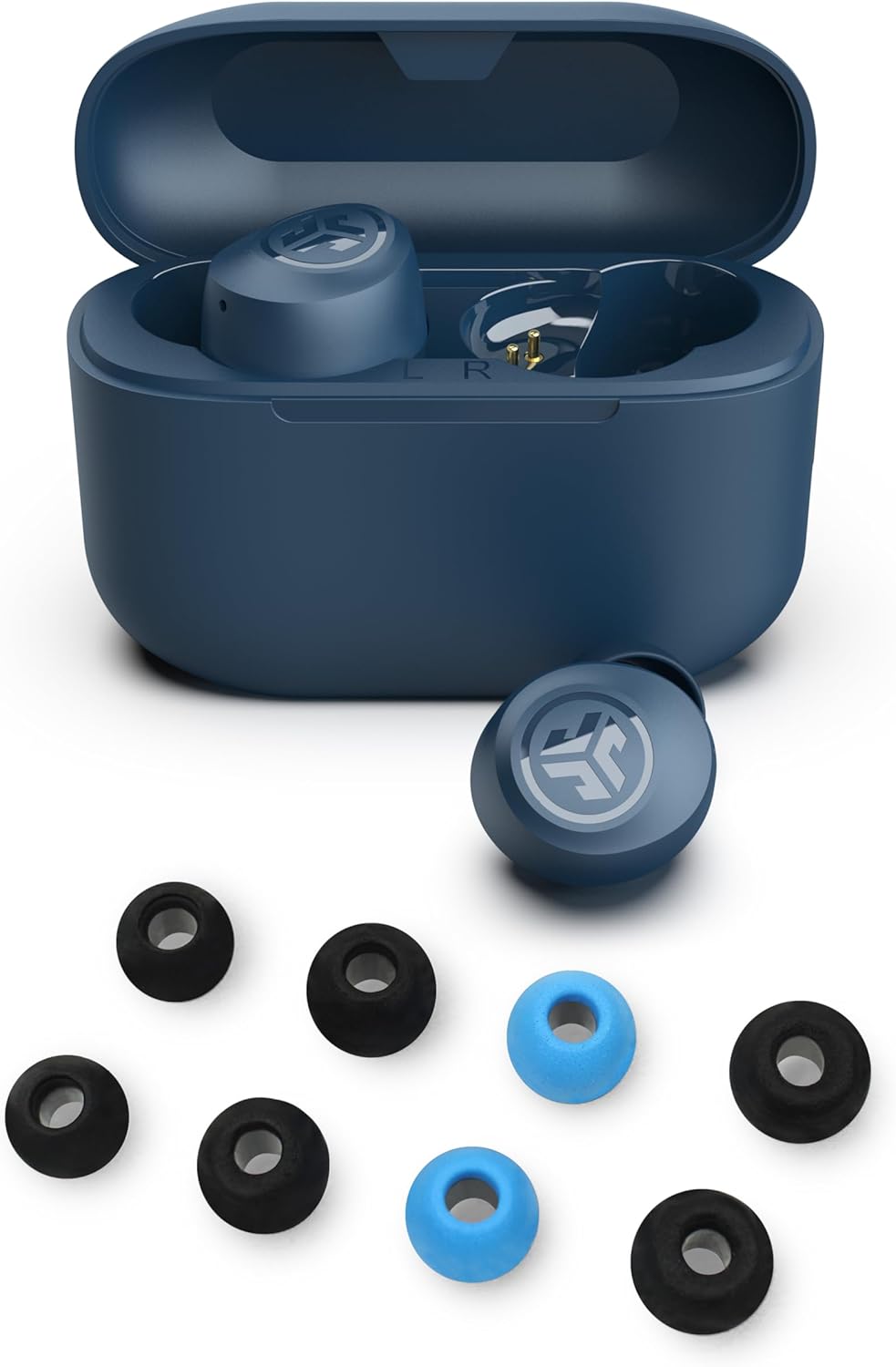 JLab Go Air Pop+ True Wireless Bluetooth Earbuds in Navy Blue Plus Cloud Foam Mnemonic Earbud Tips