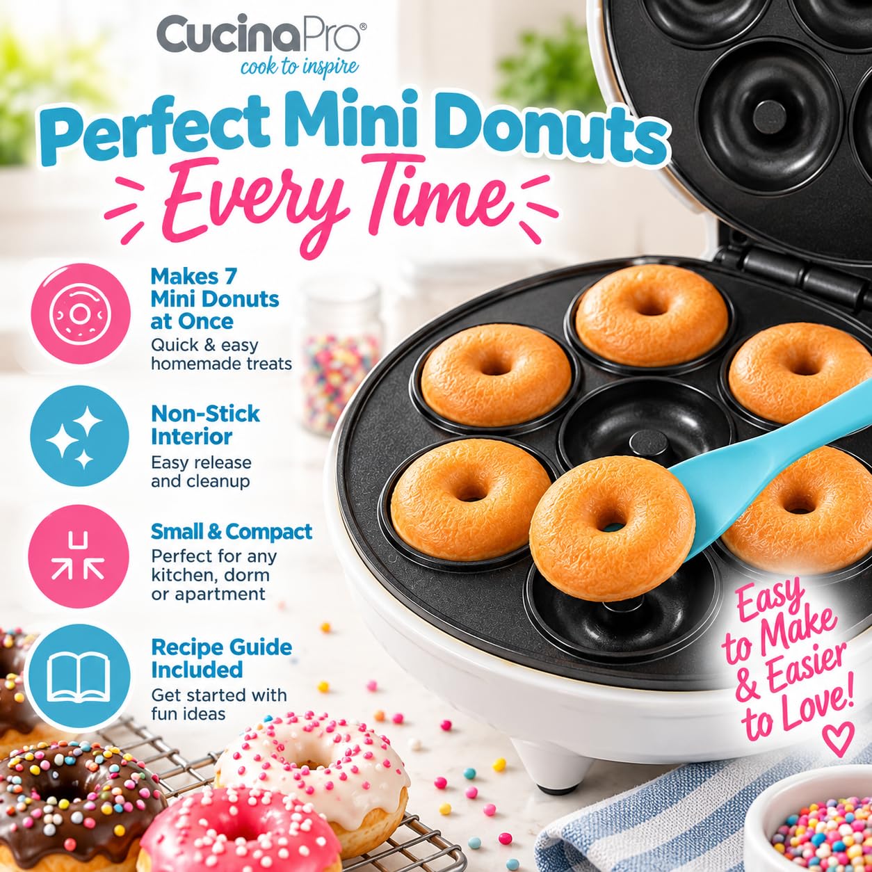 Mini Donut Maker - Bake 7 Donuts Fast! -3