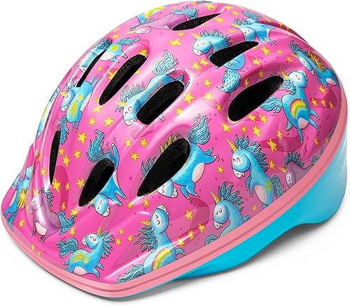 OutdoorMaster Casco de bicicleta para niños, desde niños pequeños hasta jóvenes, casco de seguridad ajustable de unicornio para niños (edad 3-15),