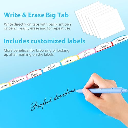 Miniatura 2 de WOT I Separadores de plástico de 8 pestañas  3 juegos, separadores de pestañas grandes para escribir y borrar para carpeta de 3 anillas, multicolor