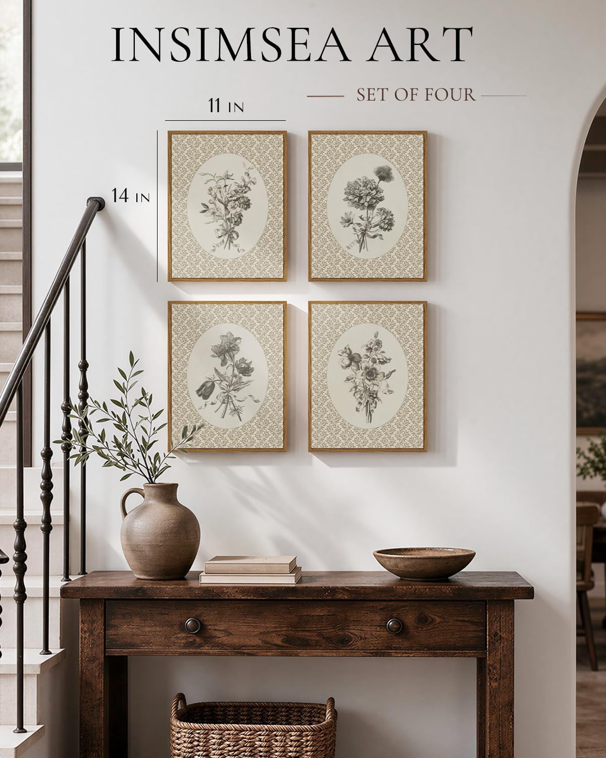 InSimSea 4 Pcs Neutral Vintage Floral Wall Art Rustic Sketch Print 11x14 In image 4