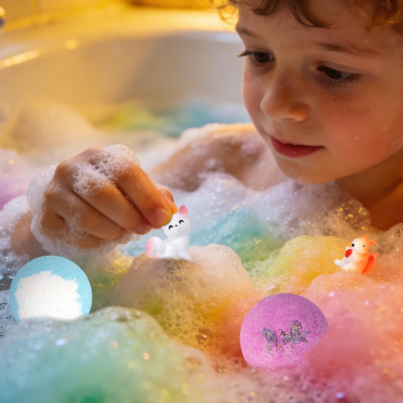 Bubble Bath Balls - 12-częściowy zestaw do czyszczenia ciała, 12 Bubble Bath Fizzies with Toys and Oil Blend, Premium Skin Softening Soaker, Kids Spa Surprise for Home Tubs and Travel Hotels