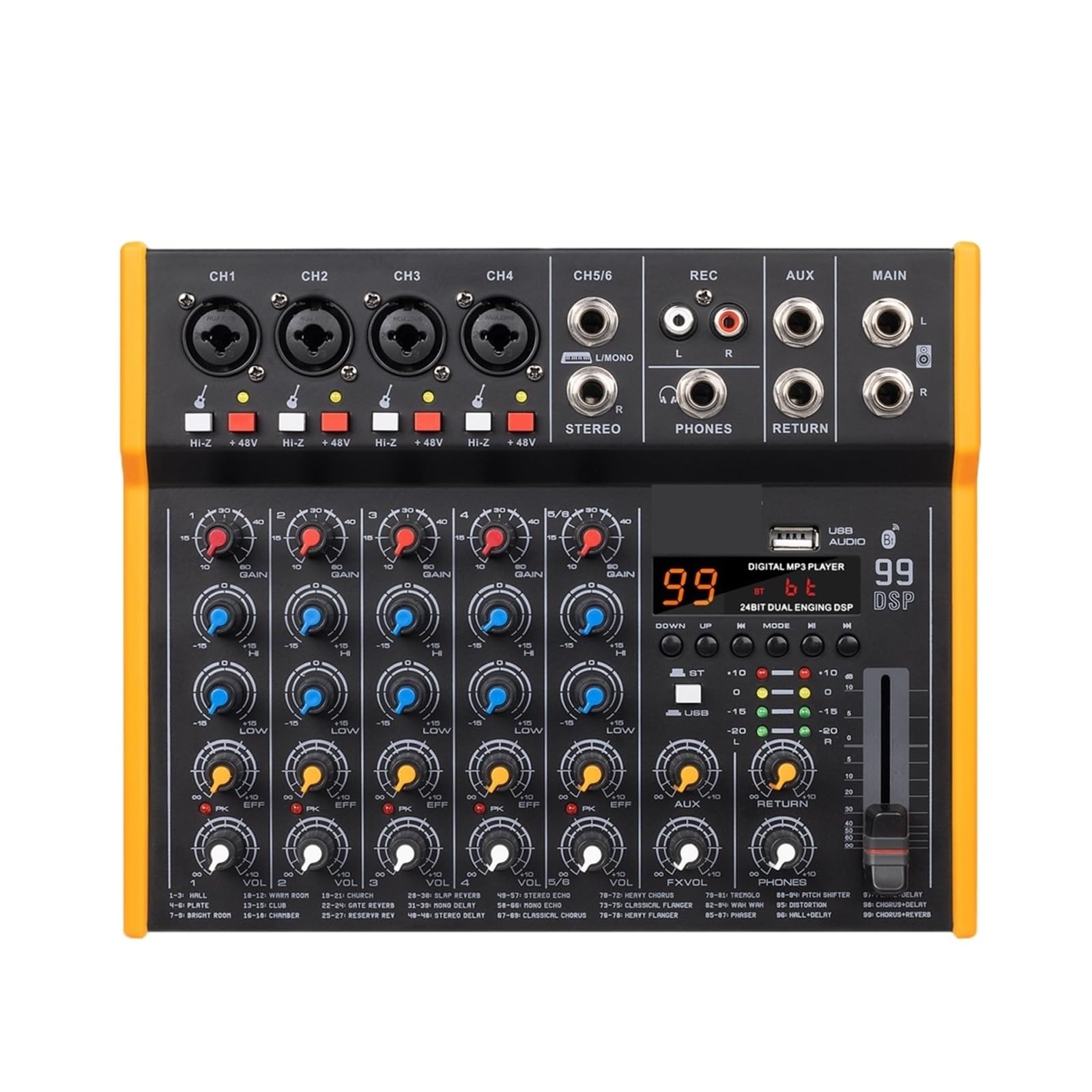 Konsola DJ R4/R6 Mikser Audio Z Efektem 99DSP Wielofunkcyjny Wejście USB, Odpowiedni Dla Zespołów, Konferencji I Spotkań(R6 6 Channel Mixer)