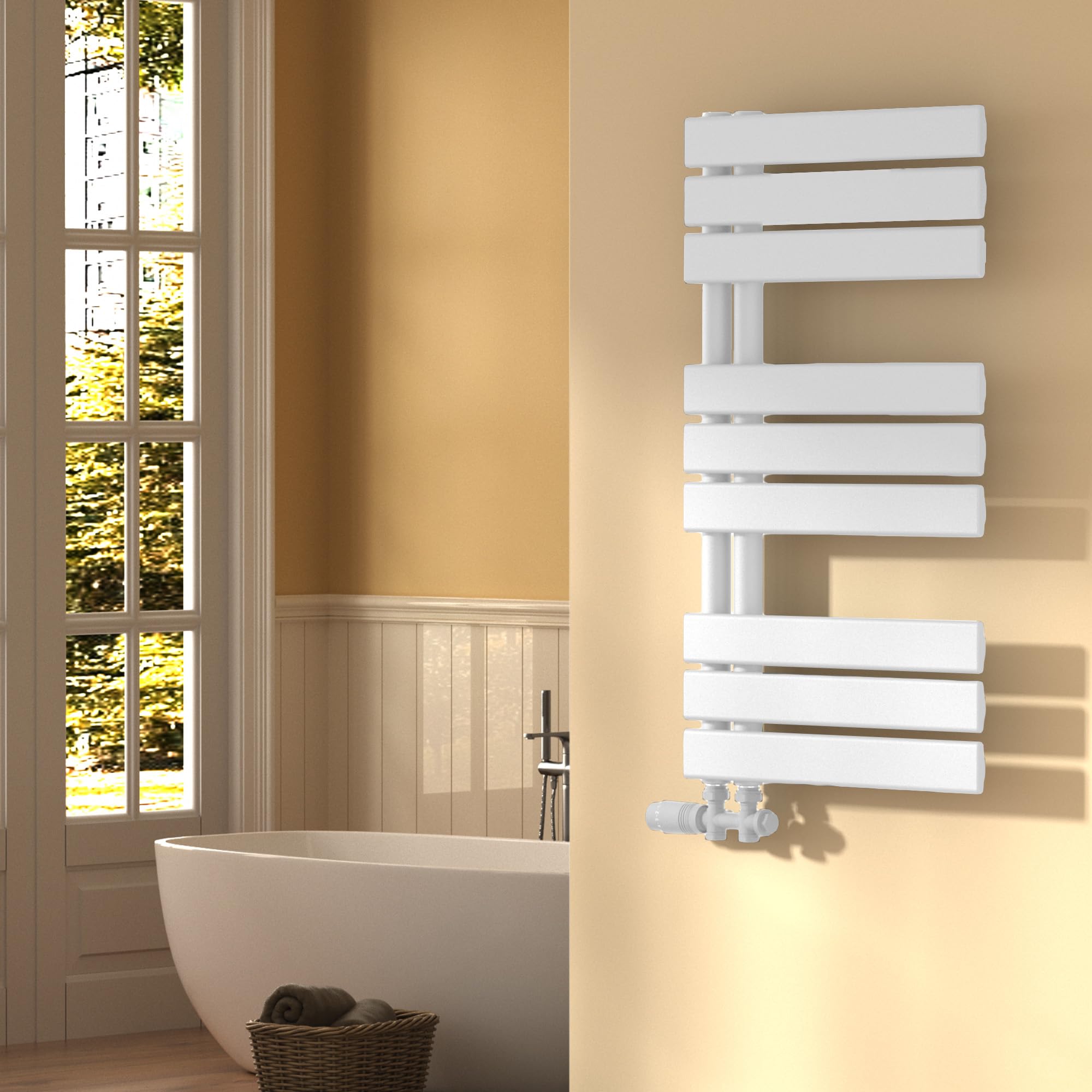 VANCOCO Radiatore da bagno per bagno, scaldasalviette, bianco, piatto, 800 x 450 cm, con attacco laterale 50