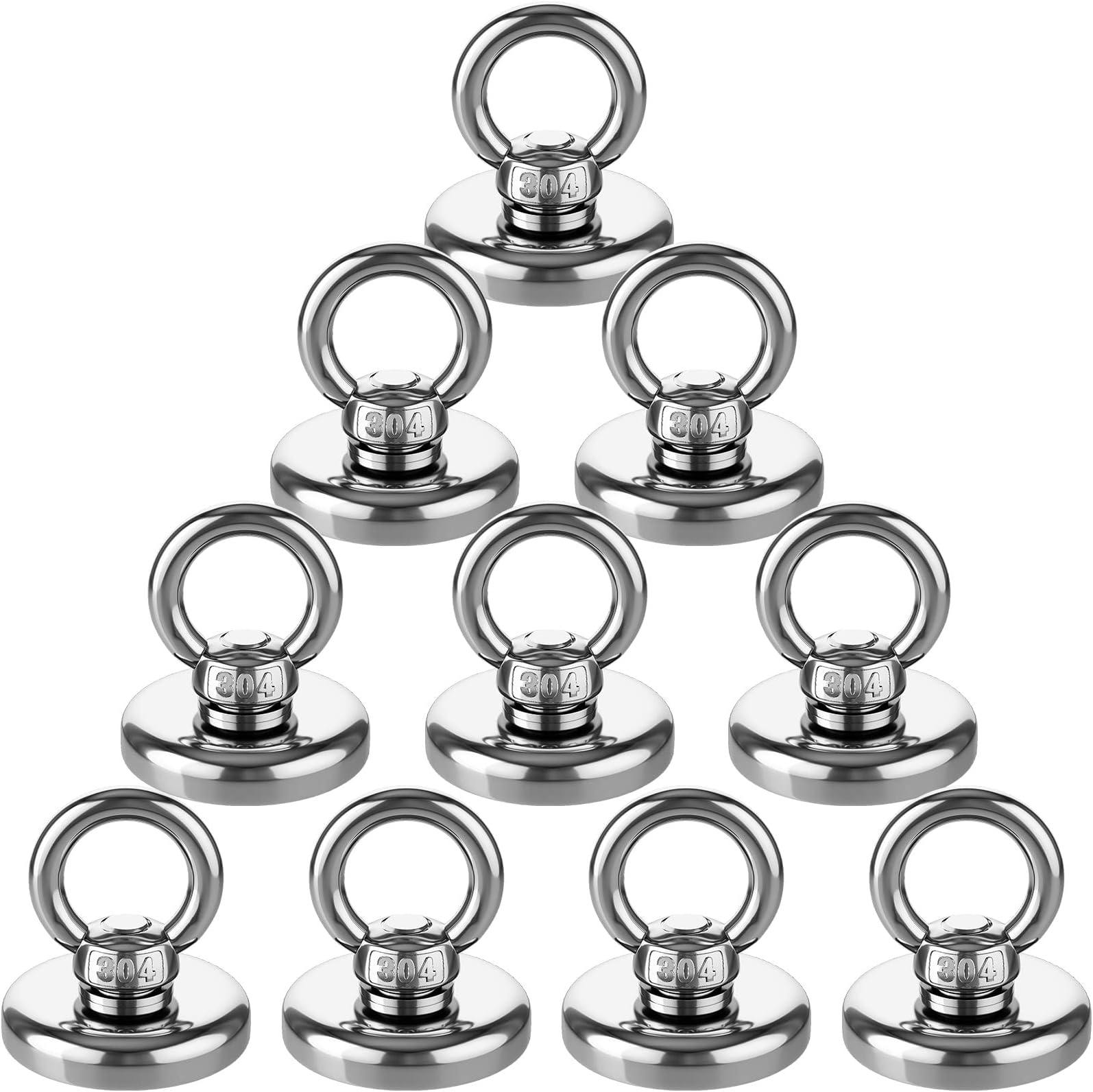 Strong Neodymium Magnets Hook Multi-use, 95 LBS(43 KG) 1.26''/32mm Diameter, Heavy Duty Fishing Magnets with Countersunk Hole Eyebolt Rare Earth Magnetic Hooks for Hanging, River, Industry, 10 PCS