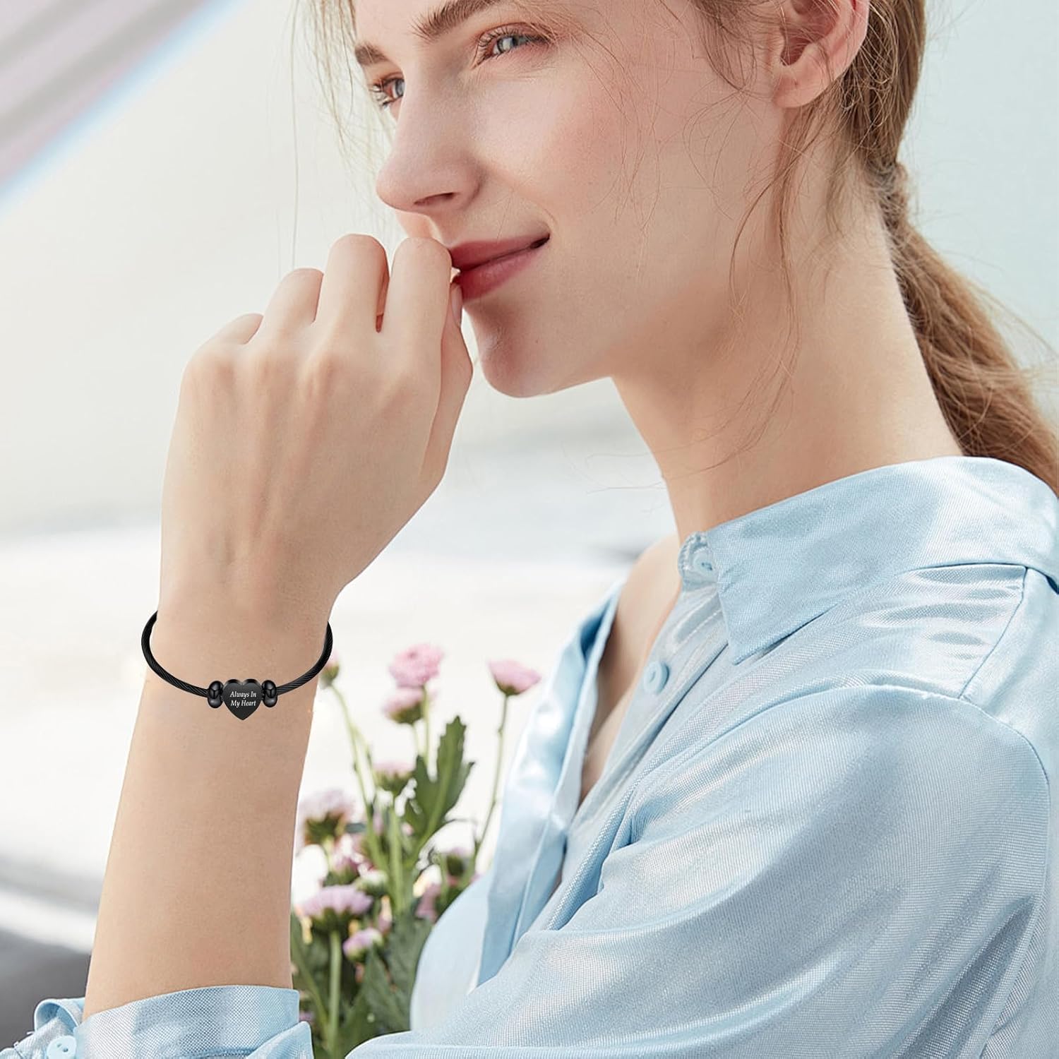 zeqingjw Heart Cremation Bracelet for Ashes Stainless Steel Urn Bangle Bracelet Memorial Keepsake Ash Jewelry for Women Men - Image 3