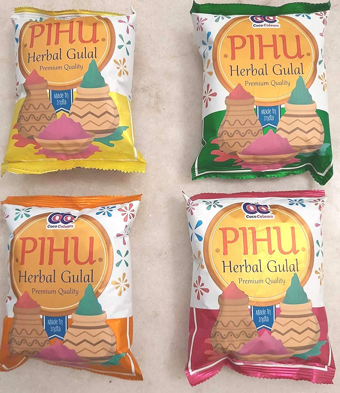 INDIGOCREATIVES Holi Herbal Color Gulal Fountain Display - Pack of 4