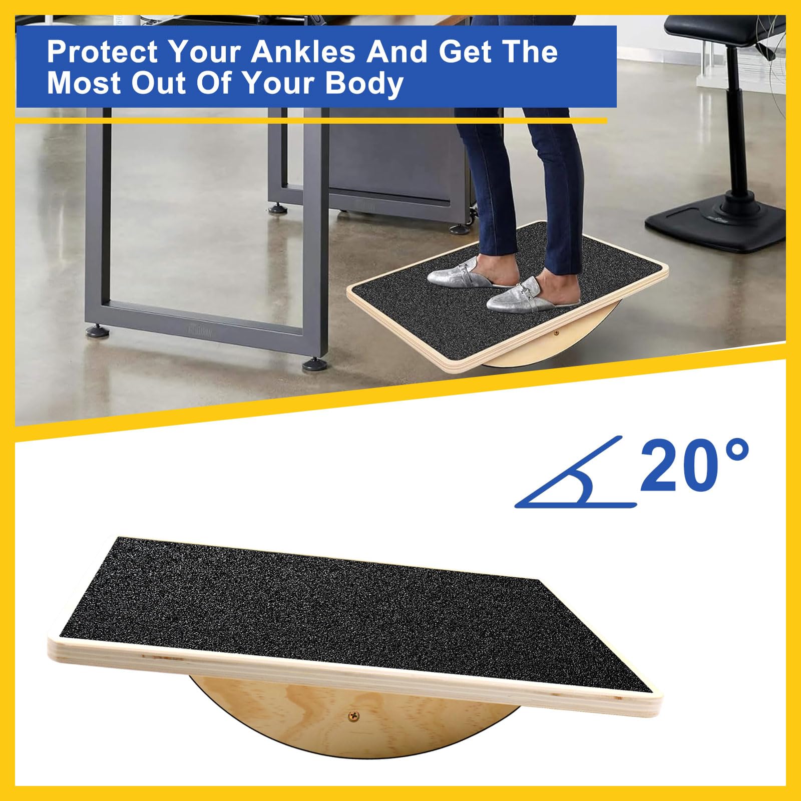 Balance Board, Holz Gleichgewichtsboard Rutschfest Wackelbrett Erwachsene Training Wackelbrett Physiotherapie für das Gleichgewicht Dehnung der Beinmuskulatur