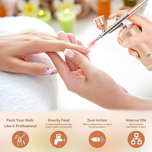 Miniatura 4 de Kit de aerógrafo con compresor - Juego de cepillos de aire de alta presión recargables de 48 PSI con boquilla de 0.012 in y cepillo de limpieza para