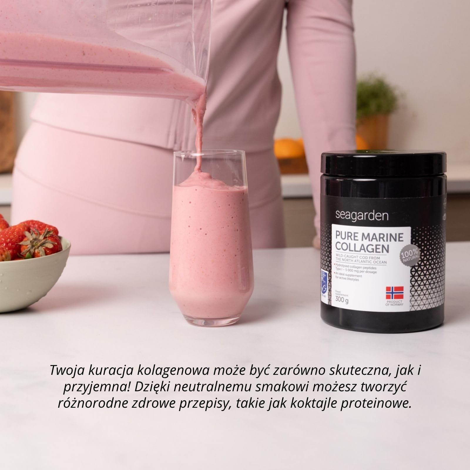 Sproszkowany norweski kolagen morski | Dzikie ryby z północnego Atlantyku | 2-miesięczny zapas | Hydrolizowane peptydy | Suplement dla zdrowej skóry, włosów, paznokci | 100% naturalny | 300 g