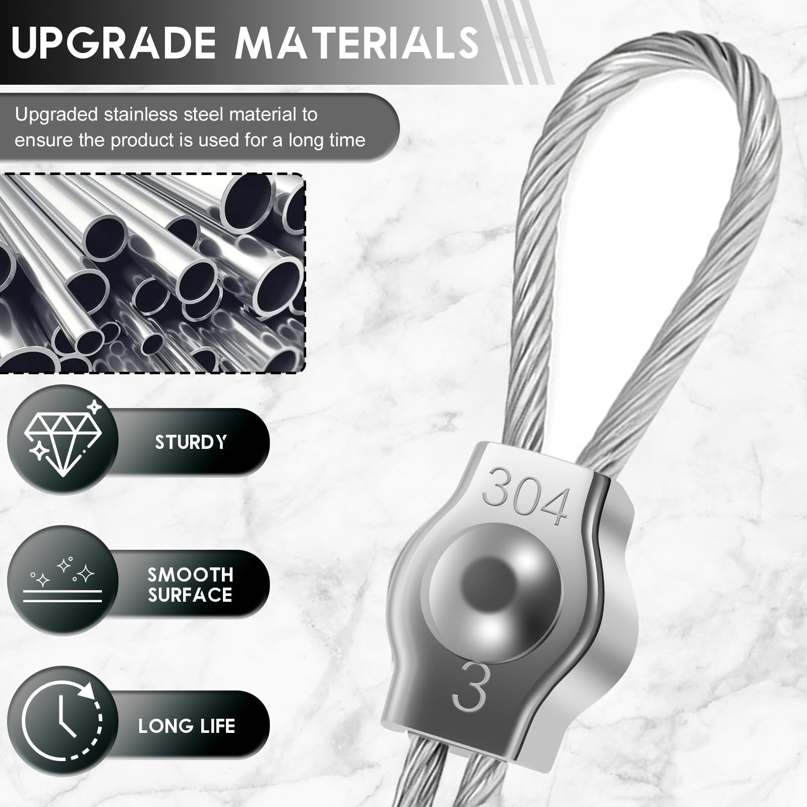 US 50Pcs Wire Rope Clip Stainless Steel Wire Cable Clamp M3 Simplex Single Bolt Wire Rope Clamp Rustproof Fastener Cable Clamp Clip for 1/8 Inch Wire Rope(silver)