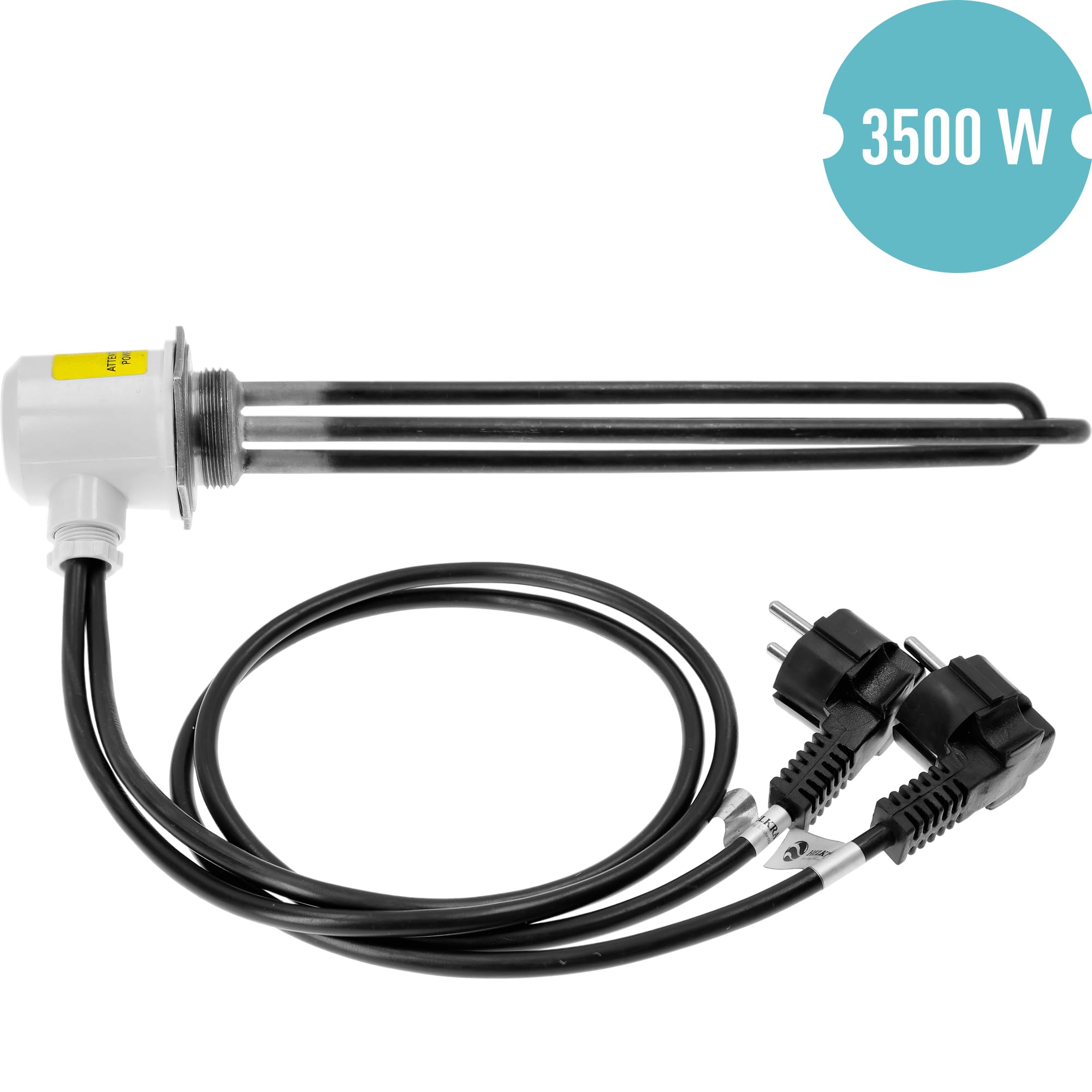 BROWIN® Elektroerhitzer für Flüssigkeiten | Gesamtleistung 3500 Watt| Separate Heizer 1,5kW 2kW | Tauchsieder | Elektrische Heizung | Edelstahl | 1500-2000 Watt | 230 V | Wasserkocher