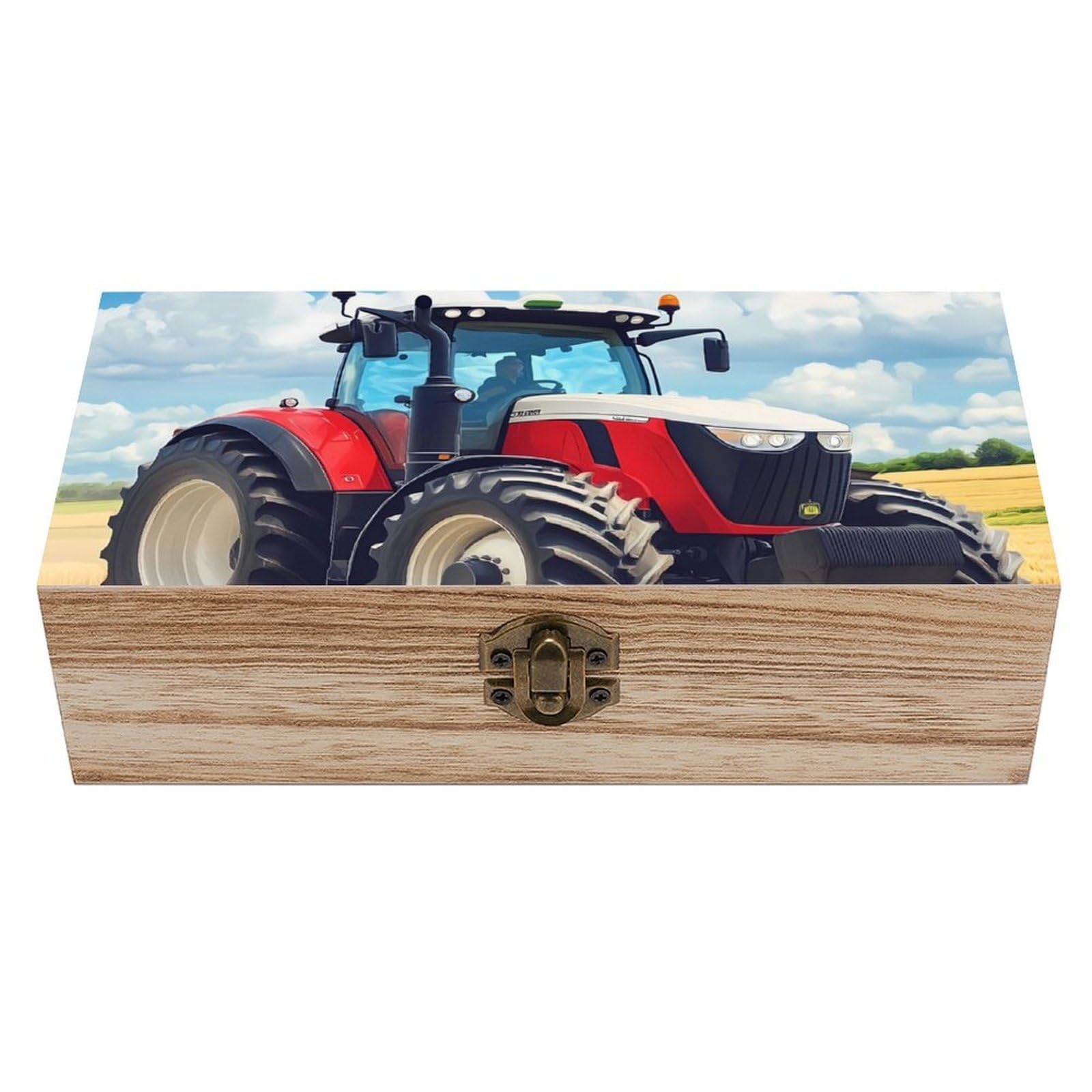 CGSBNGHA Tractor Printed Wooden Storage Boxes with Lid Memory Box Decorative Organiser for Office And Home