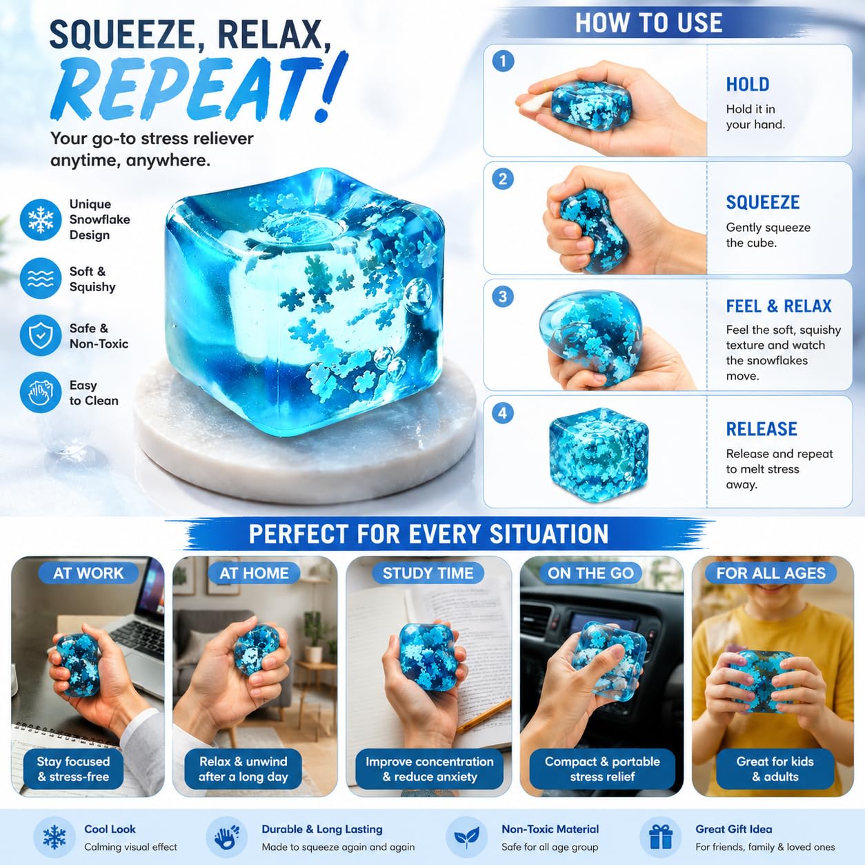 Ice Cube Squishy Stress Ball - Stress Relief Toy -2 Ice Cube Squishy Stress Ball - Stress Relief Toy -2