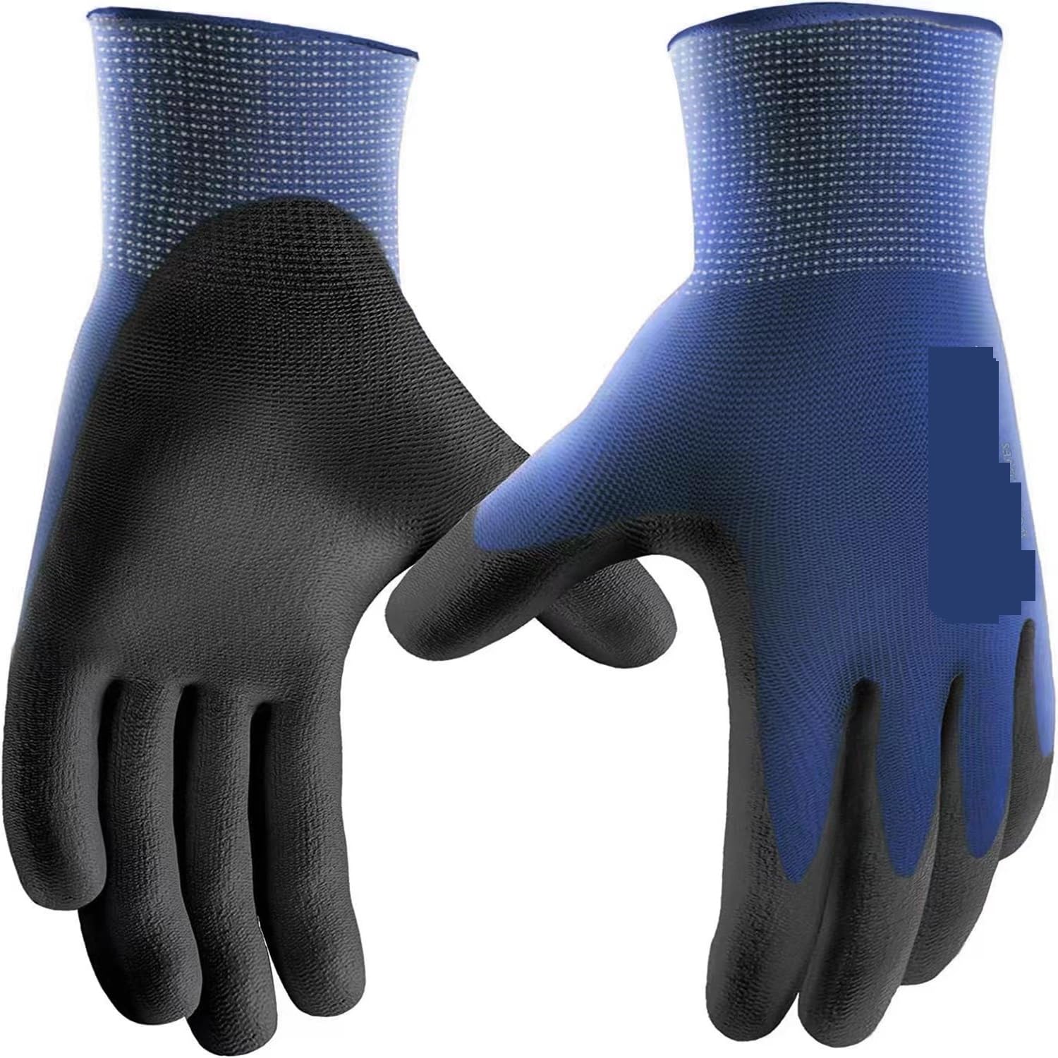 Guantes De Trabajo Antideslizantes 12 pares de guantes trabajo recubiertos PU ultrafinos, seguridad muñeca tejidos negros con carcasa nailon(L)