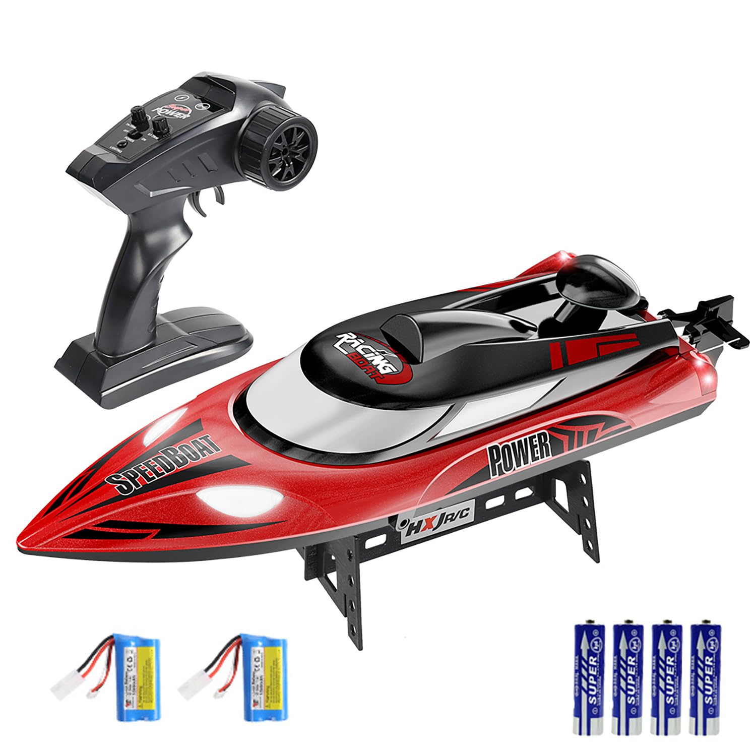 RC Boat, 2.4GHZ 35+ MPH Fast Remote Control Boat for Lakes and Pools, RC Boats with 2 Rechargeable Batteries and 4 Remote Control Batteries for Adults and Kids, Low Battery Alarm, Capsizing Recovery
