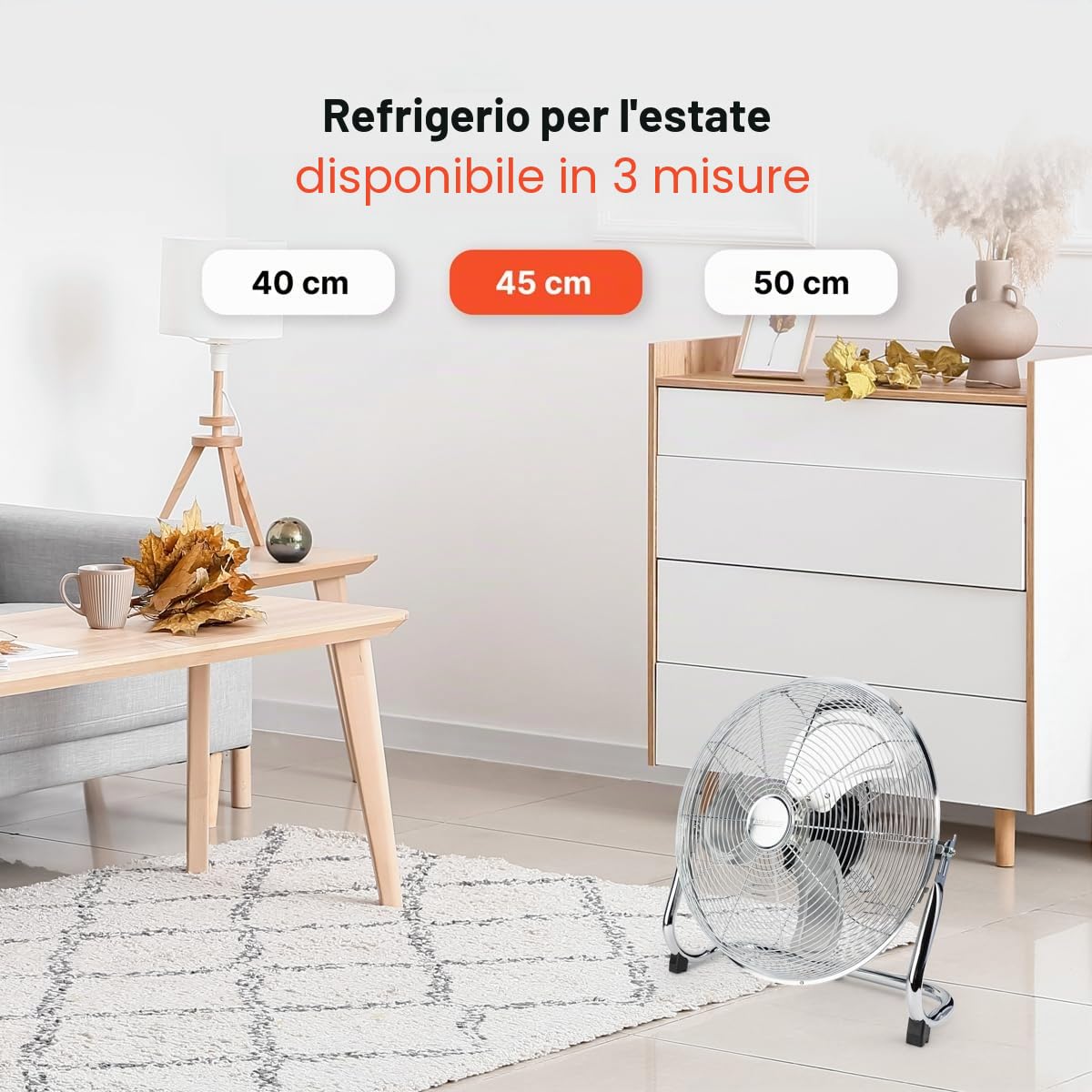 PROFI CARE PC VL 3066 WM - Ventilatore da pavimento retrò - 100 W - 45 cm - Indicatori LED - 4 livelli (0-1-2-3) - Silenzioso - Cromo