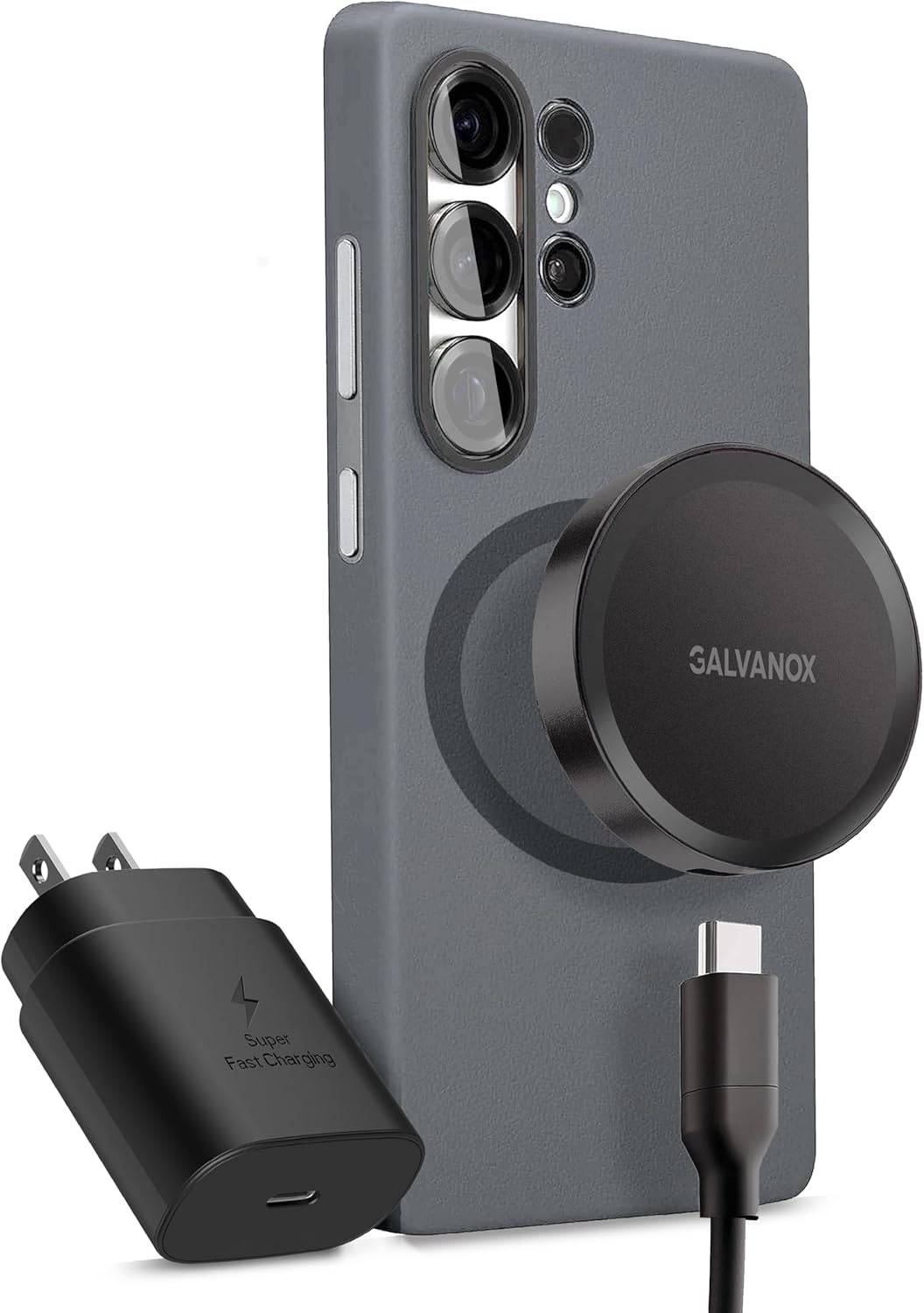 Galvanox Magnetic Wireless Charger for Samsung Galaxy Phones with Fast Charging (25W PPS) Power Adapter, 10ft Cable (S25 Ultra, S25 Plus/ S24 Ultra), Black