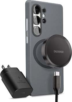 Galvanox Magnetic Charger for Samsung Galaxy Phones, Fast Wireless Charging with Wall Adapter and 6Ft Cable S25 Ultra, Plus/ S24 Ultra Compatible with MagSafe, Black
