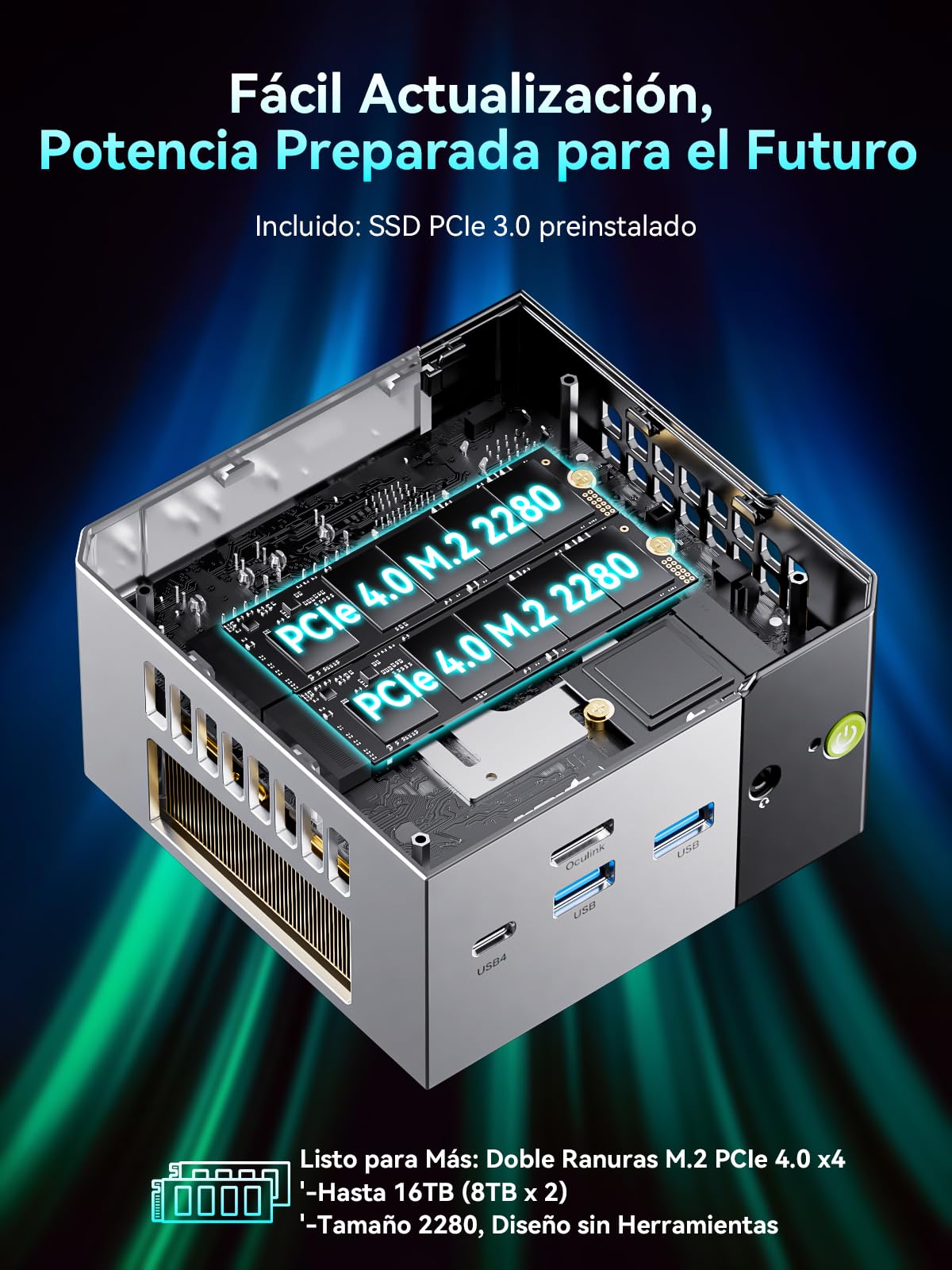 GMKtec Mini PC Ryzen 5 Pro 6650H(vencer a 5825U/7430U, 6C/12T 4.50 GHz), Dual 2.5GbE LAN, 16GB LPDDR5 RAM + 512GB PCIe SSD, M8 Mini Ordenador de Sobremesa, Oculink, USB4, HDMI, USB-C
